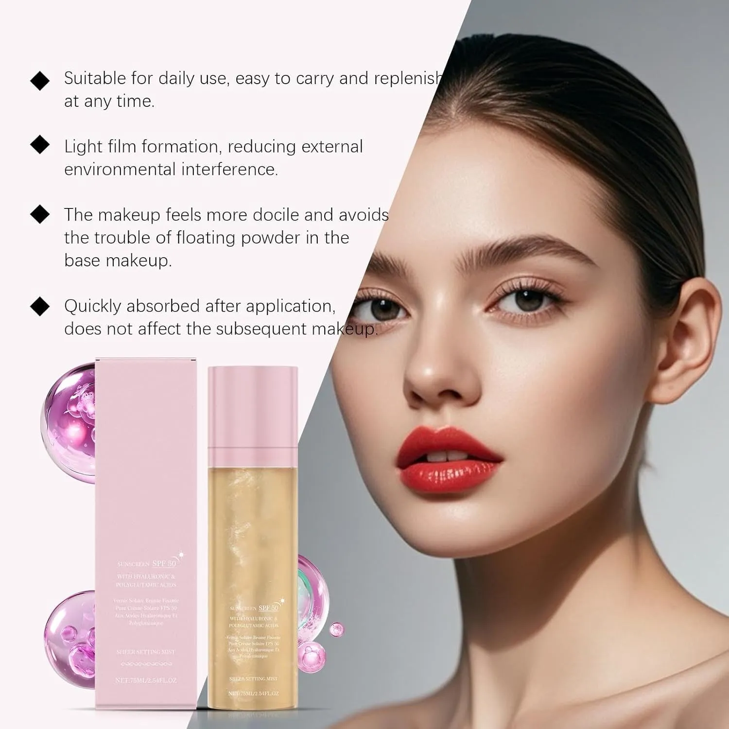 Sheer Setting Mist Sunscreen SPF 50,Hydrating Glow Mist with Shimmering Oil,Broad Spectrum Shimmering Body Oil Mist, Non - Greasy, Non-Greasy & Fast-Absorbing for Face & Body (2)