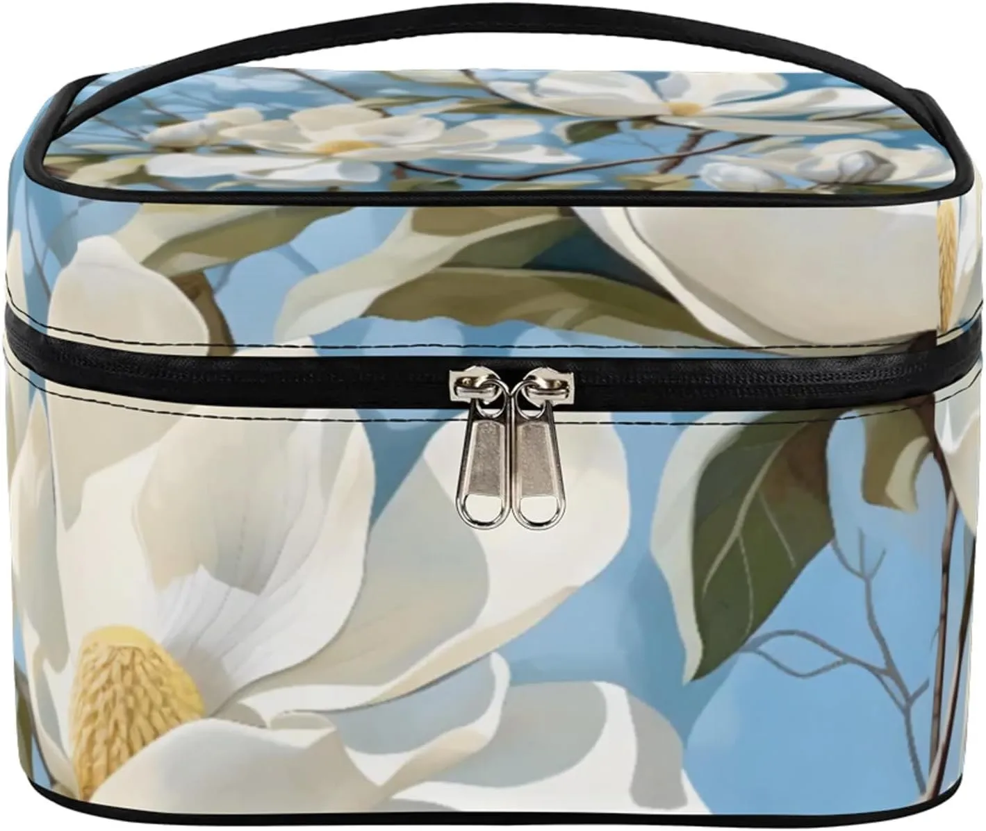 Shy Flower Makeup Bag Large Opening Cosmetic Bag Portable Makeup Case Organizer Toiletry Bags for Women Daily Traveling With Handle Grids Smooth Zipper Divider Makeup Pouch