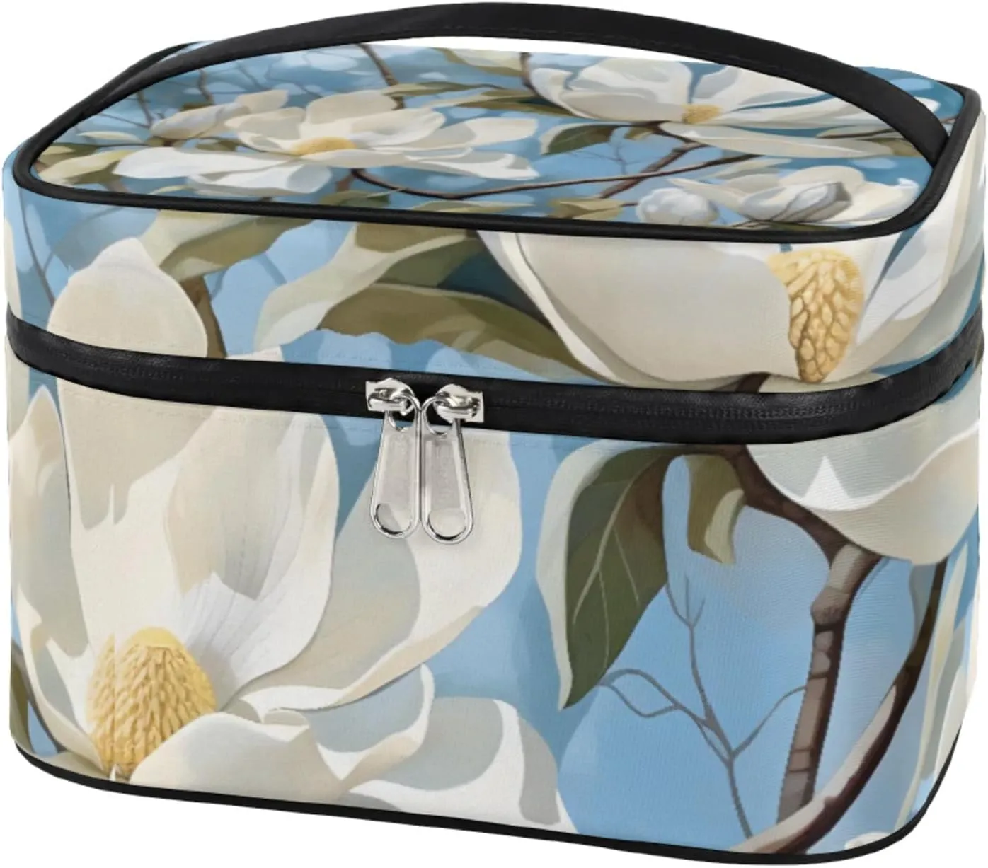 Shy Flower Makeup Bag Large Opening Cosmetic Bag Portable Makeup Case Organizer Toiletry Bags for Women Daily Traveling With Handle Grids Smooth Zipper Divider Makeup Pouch