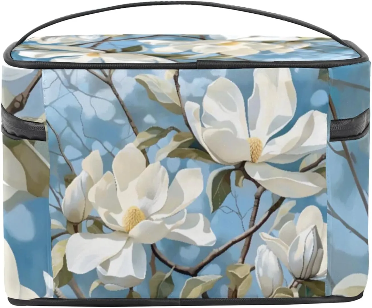 Shy Flower Makeup Bag Large Opening Cosmetic Bag Portable Makeup Case Organizer Toiletry Bags for Women Daily Traveling With Handle Grids Smooth Zipper Divider Makeup Pouch
