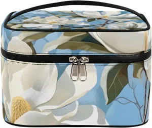 Shy Flower Makeup Bag Large Opening Cosmetic Bag Portable Makeup Case Organizer Toiletry Bags for Women Daily Traveling With Handle Grids Smooth Zipper Divider Makeup Pouch