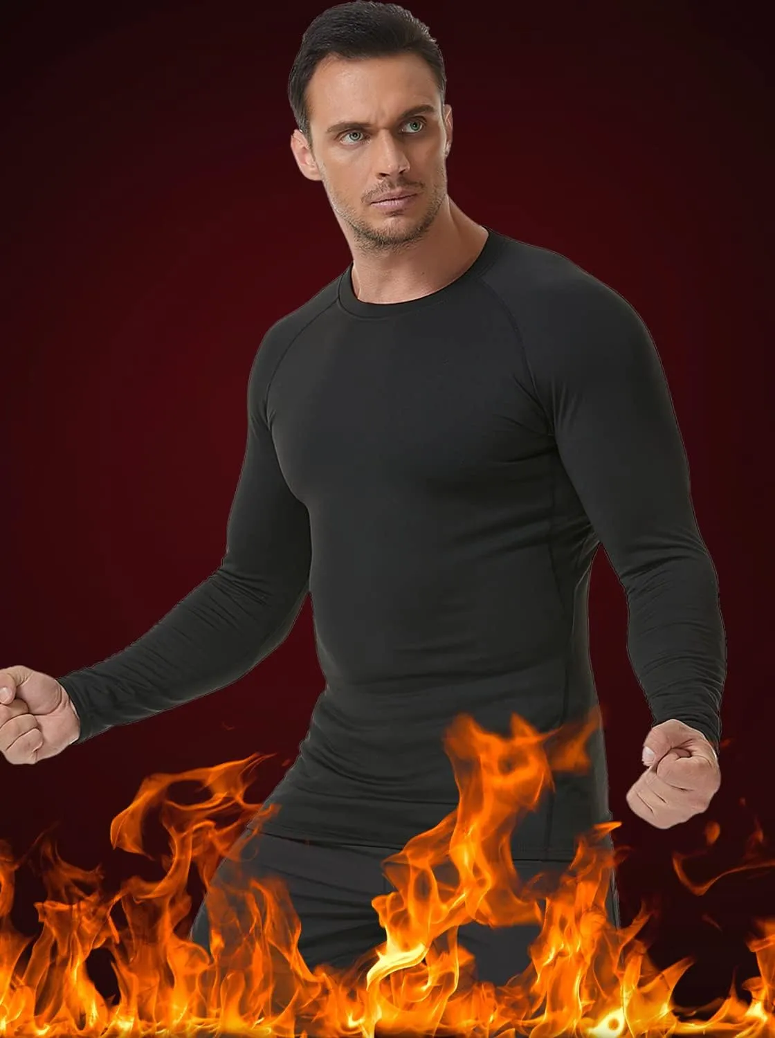 SILKWORLD Men's Long-Sleeve Compression Shirt Base-Layer Running Top