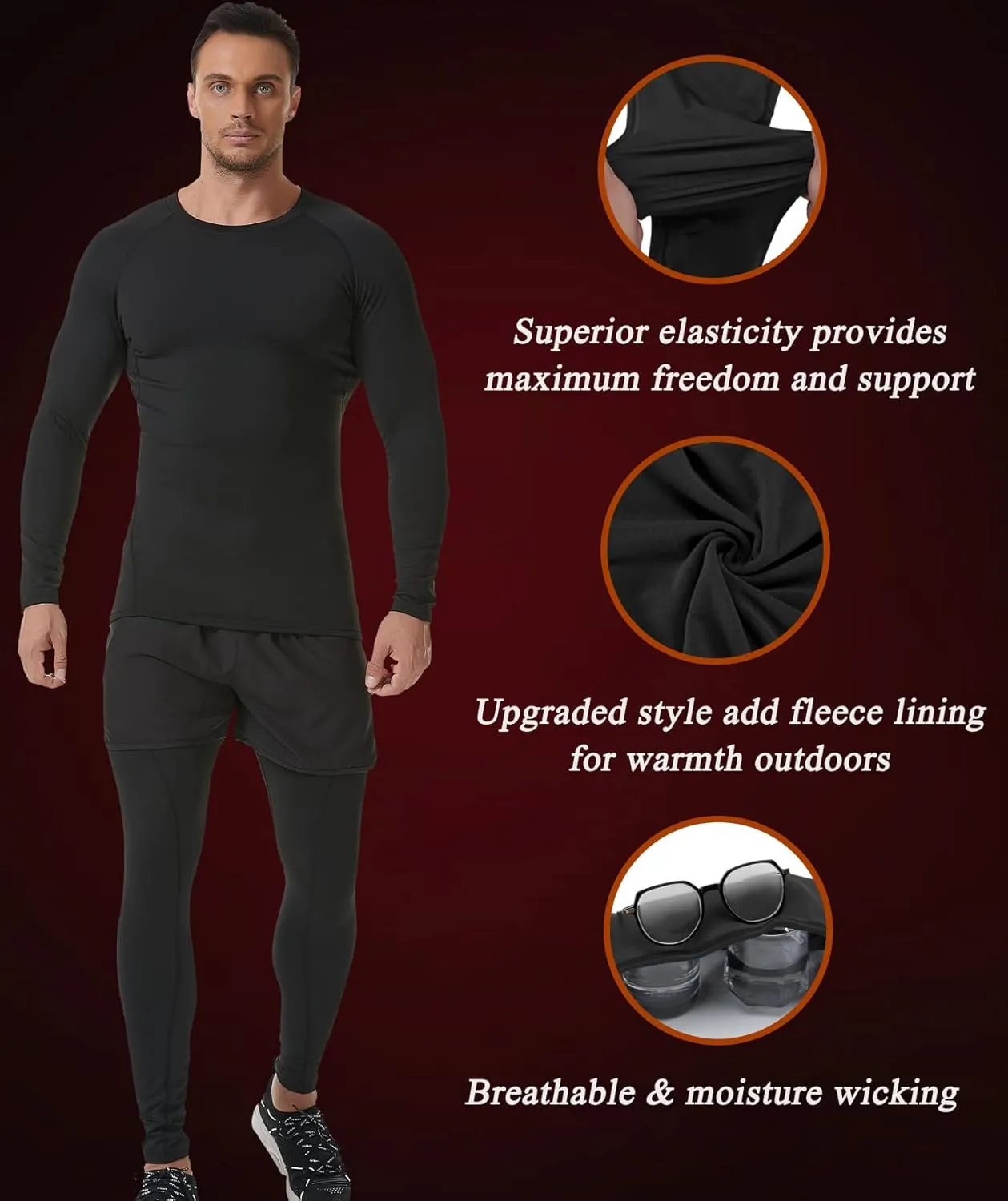 SILKWORLD Men's Long-Sleeve Compression Shirt Base-Layer Running Top