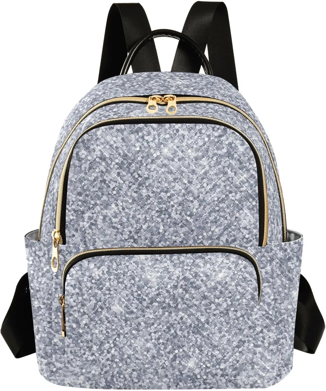Silver Glitter Backpack Purse for Women Fashion Small Mini Backpack Daypacks Purse with Strap Handbag Lady Purse,M
