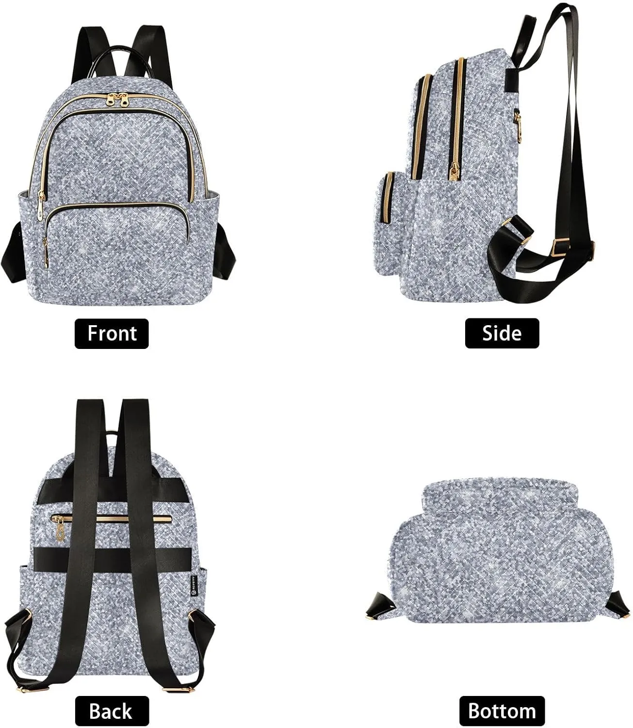 Silver Glitter Backpack Purse for Women Fashion Small Mini Backpack Daypacks Purse with Strap Handbag Lady Purse,M