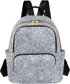 Silver Glitter Backpack Purse for Women Fashion Small Mini Backpack Daypacks Purse with Strap Handbag Lady Purse,M