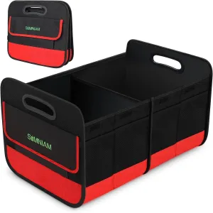 Simniam Collapsible Car Trunk Organize with 3 Removable Dividers, Trunk Organizer Fits Most Car, SUVs, Truck, or Minivan (2 Compartments, Red)