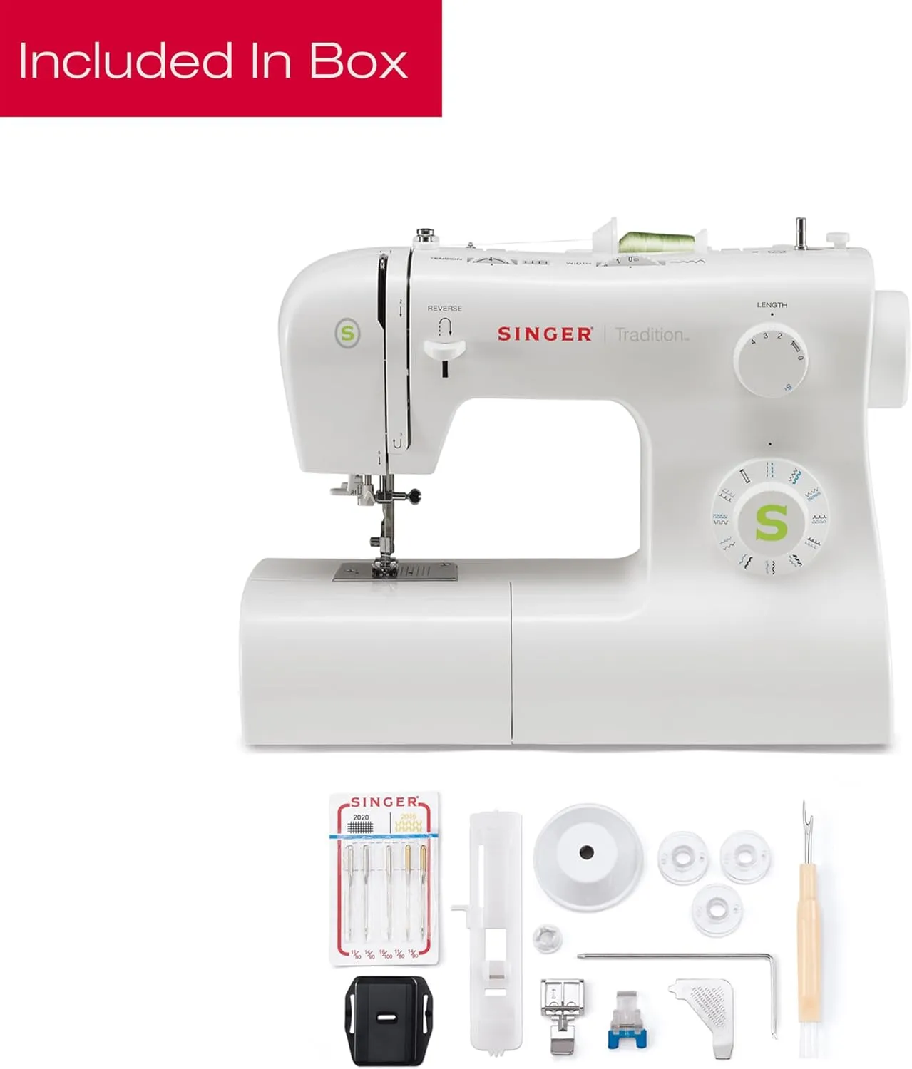 SINGER Tradition 2277 Sewing Machine with Automatic Needle Threader | 97 Stitch Applications, 1-Step Buttonhole, Adjustable Stitch Length & Width & Heavy-Duty Metal Frame (White)