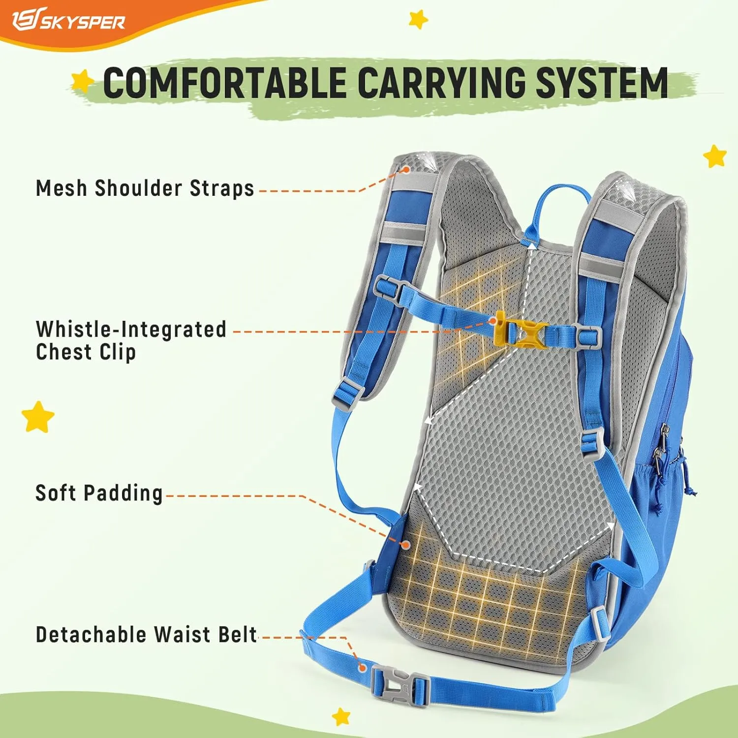 SKYSPER Kid Backpack for Boys Girls Kids Travel Backpack Day Pack for Outdoor Day Trips Kids 16" tall(Blue)