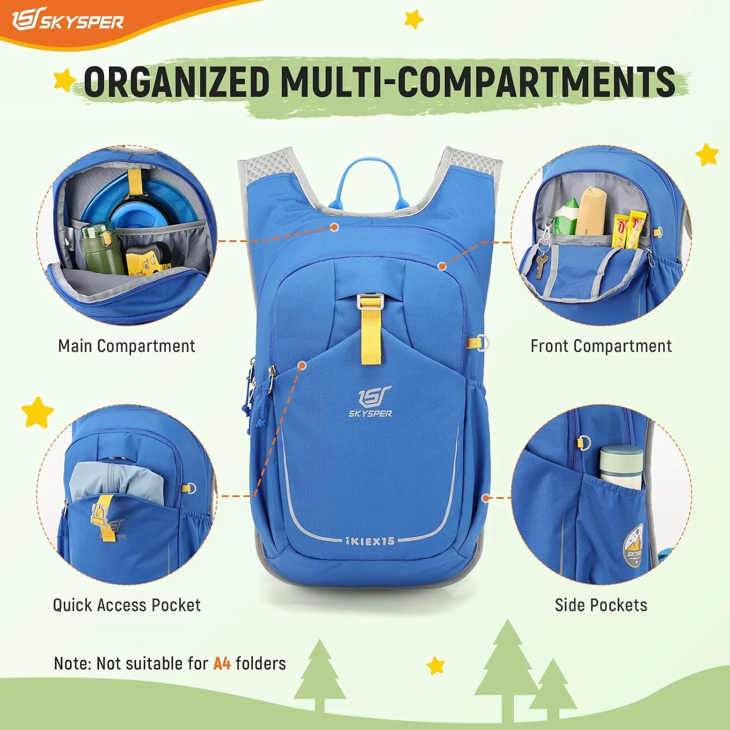 SKYSPER Kid Backpack for Boys Girls Kids Travel Backpack Day Pack for Outdoor Day Trips Kids 16" tall(Blue)