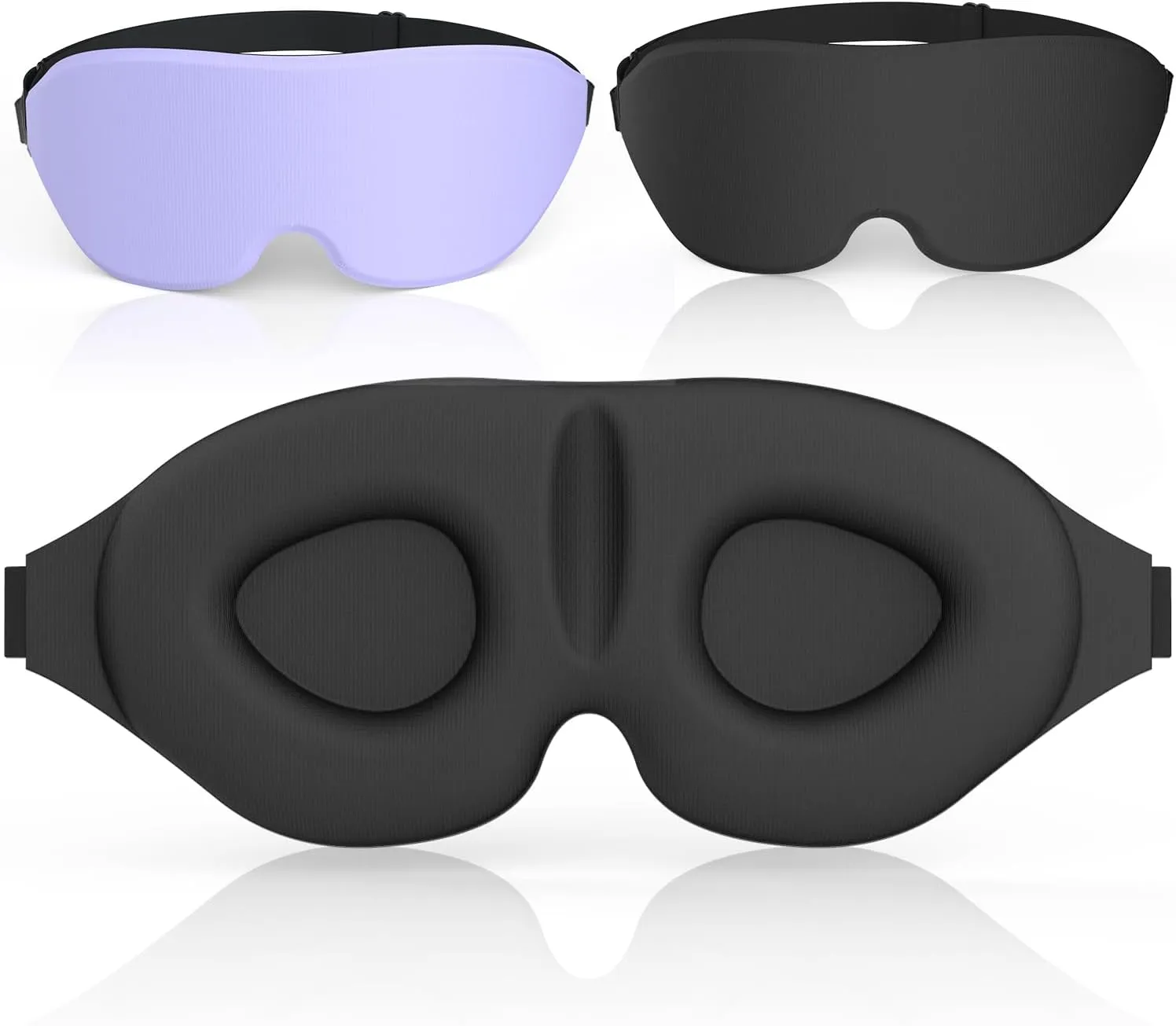 Sleep Eye Mask for Men Women 3D Contoured Cup, Concave Molded, Block Out Light, Molded Soft Comfort Eye Shade with Adjustable Strap (Purple, 2 Count (Pack of 1))