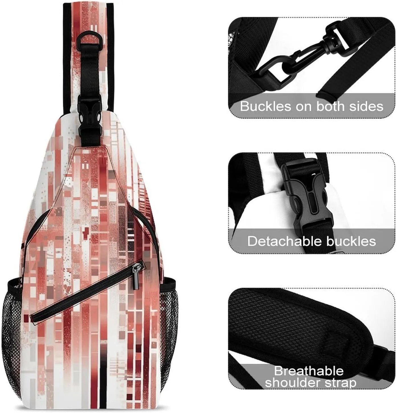 Sling Backpack Crossbody for Man Woman Fragmented Style Stripes Cross Body Adjustable Chest Bag