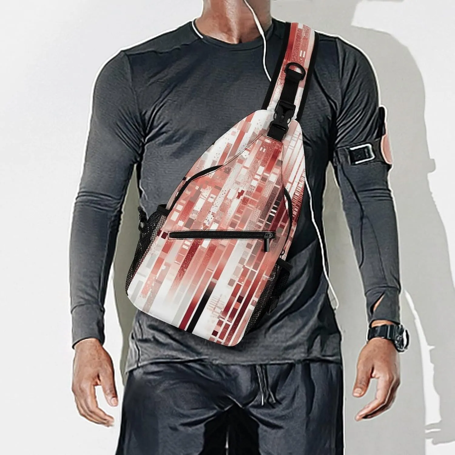 Sling Backpack Crossbody for Man Woman Fragmented Style Stripes Cross Body Adjustable Chest Bag