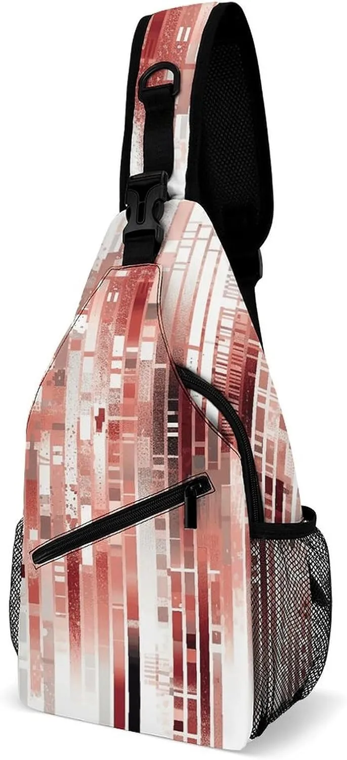 Sling Backpack Crossbody for Man Woman Fragmented Style Stripes Cross Body Adjustable Chest Bag