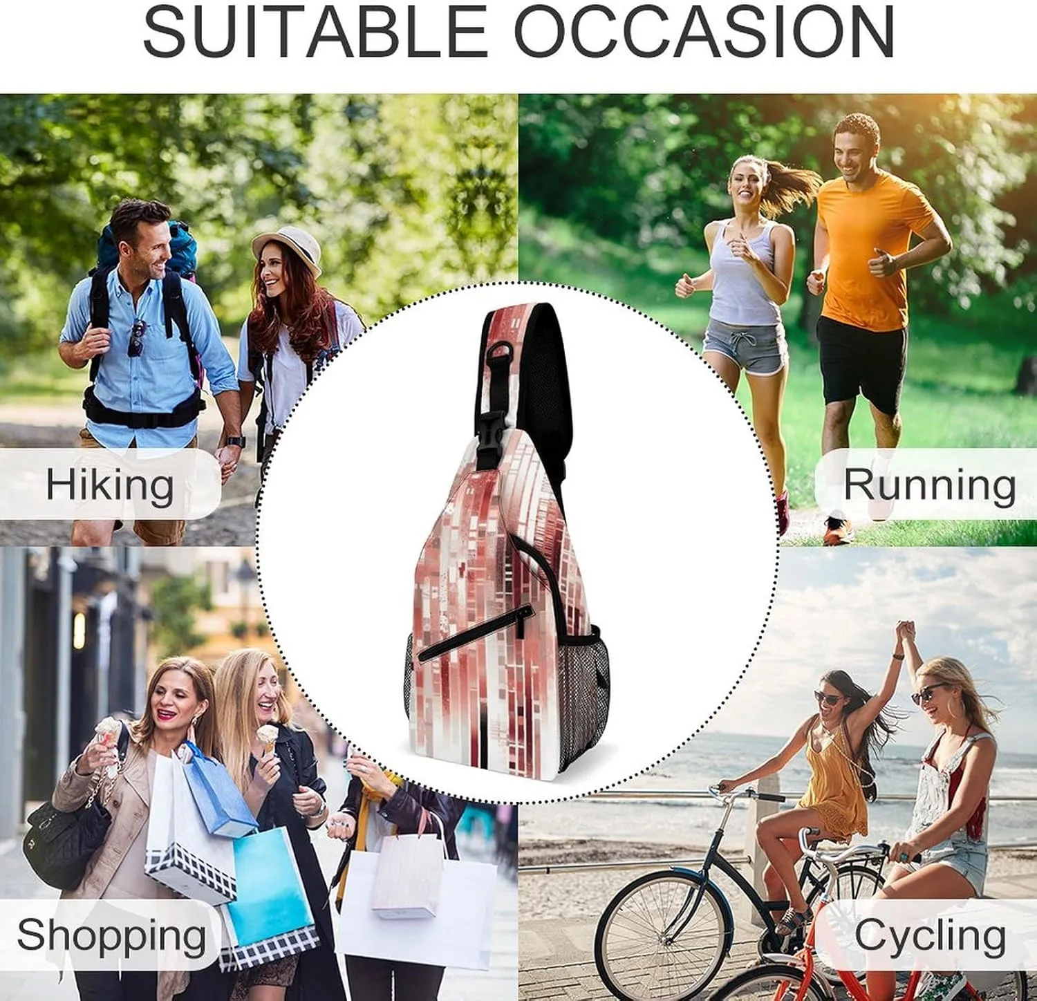 Sling Backpack Crossbody for Man Woman Fragmented Style Stripes Cross Body Adjustable Chest Bag