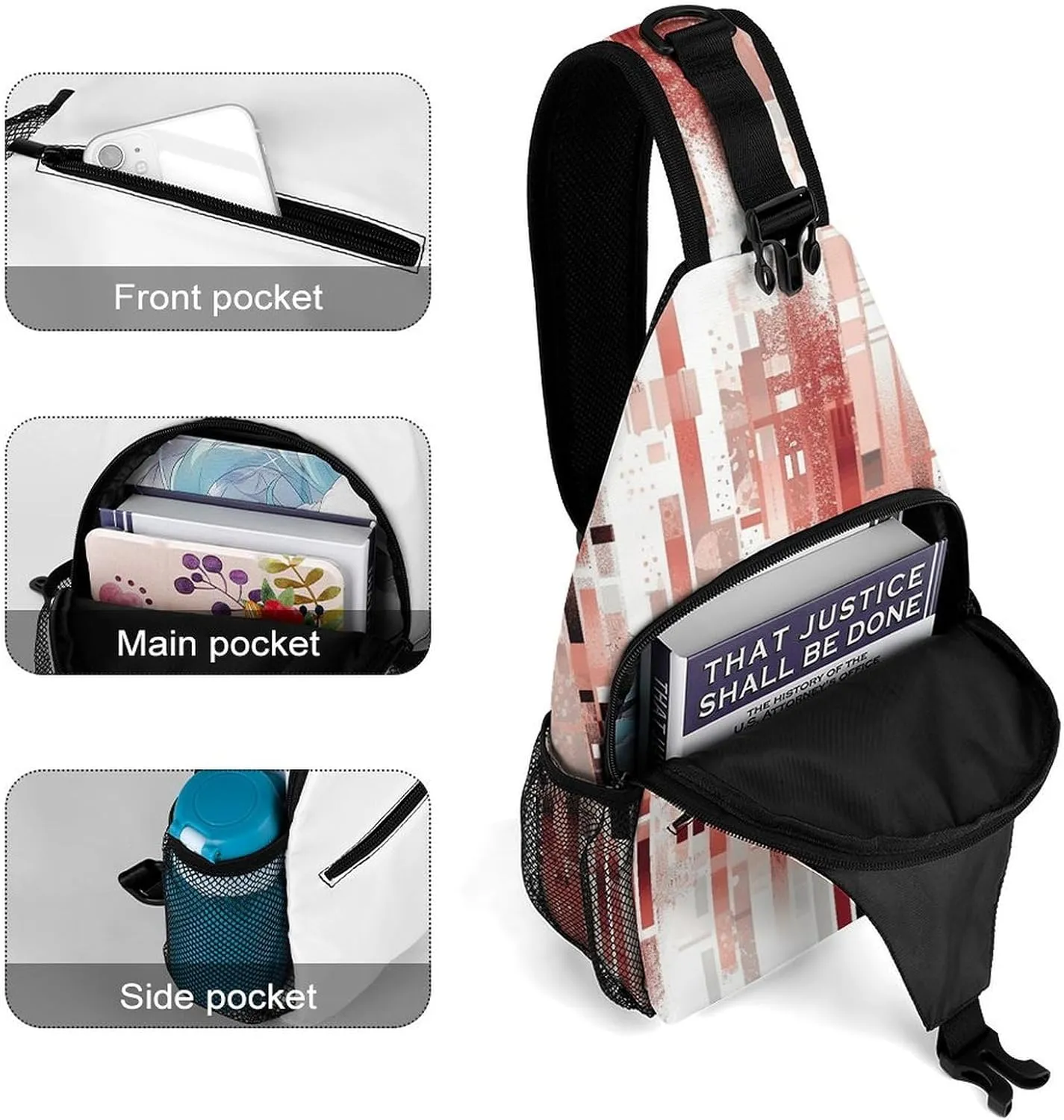Sling Backpack Crossbody for Man Woman Fragmented Style Stripes Cross Body Adjustable Chest Bag