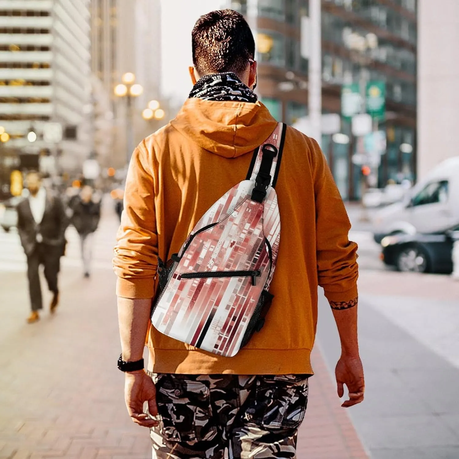 Sling Backpack Crossbody for Man Woman Fragmented Style Stripes Cross Body Adjustable Chest Bag