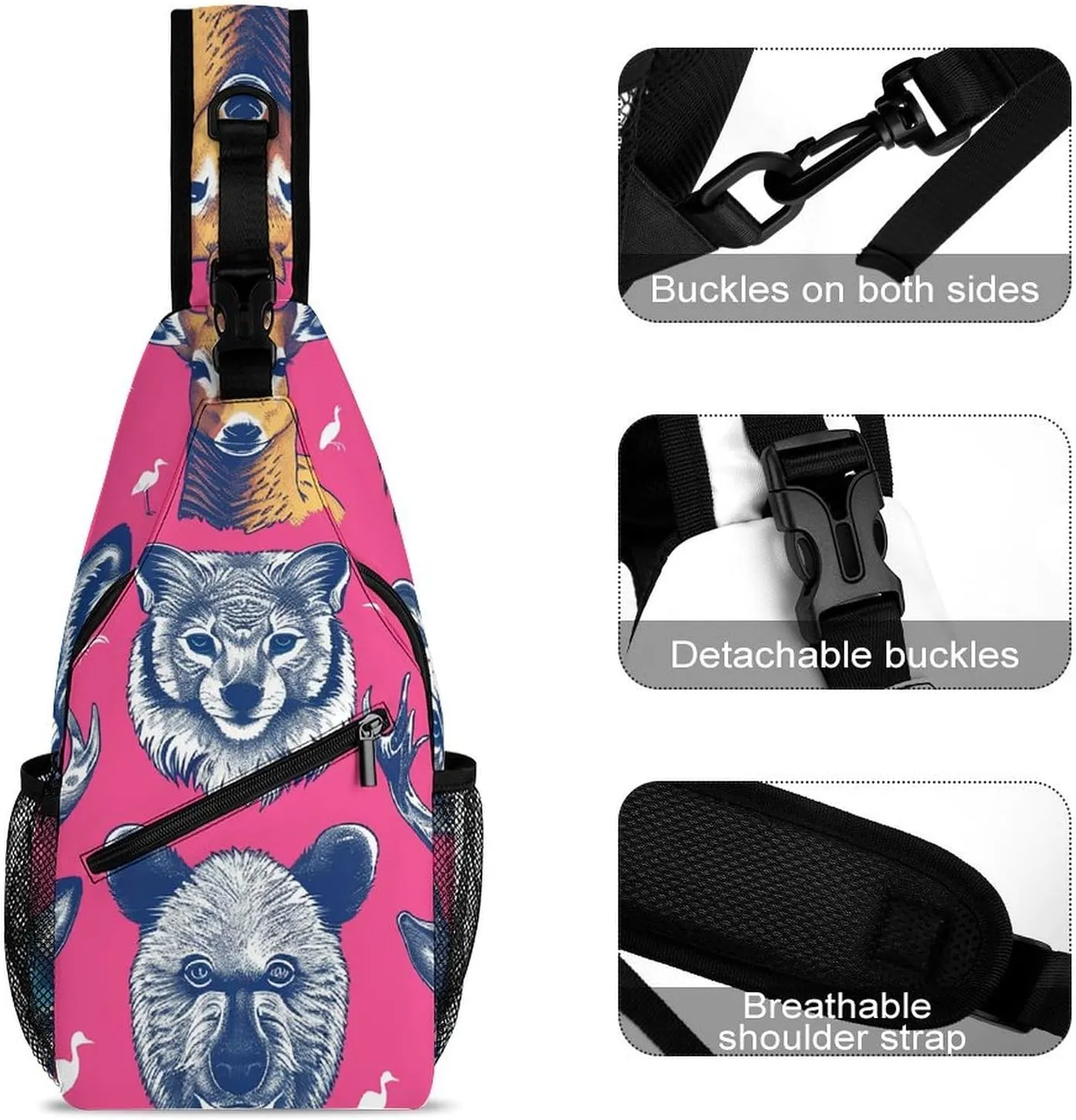 Sling Backpack Crossbody for Man Woman Many Animal Faces Cross Body Adjustable Chest Bag