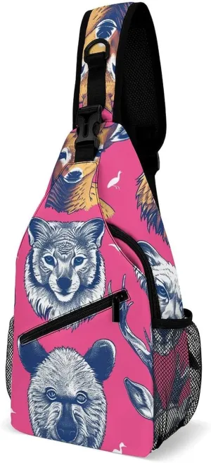 Sling Backpack Crossbody for Man Woman Many Animal Faces Cross Body Adjustable Chest Bag