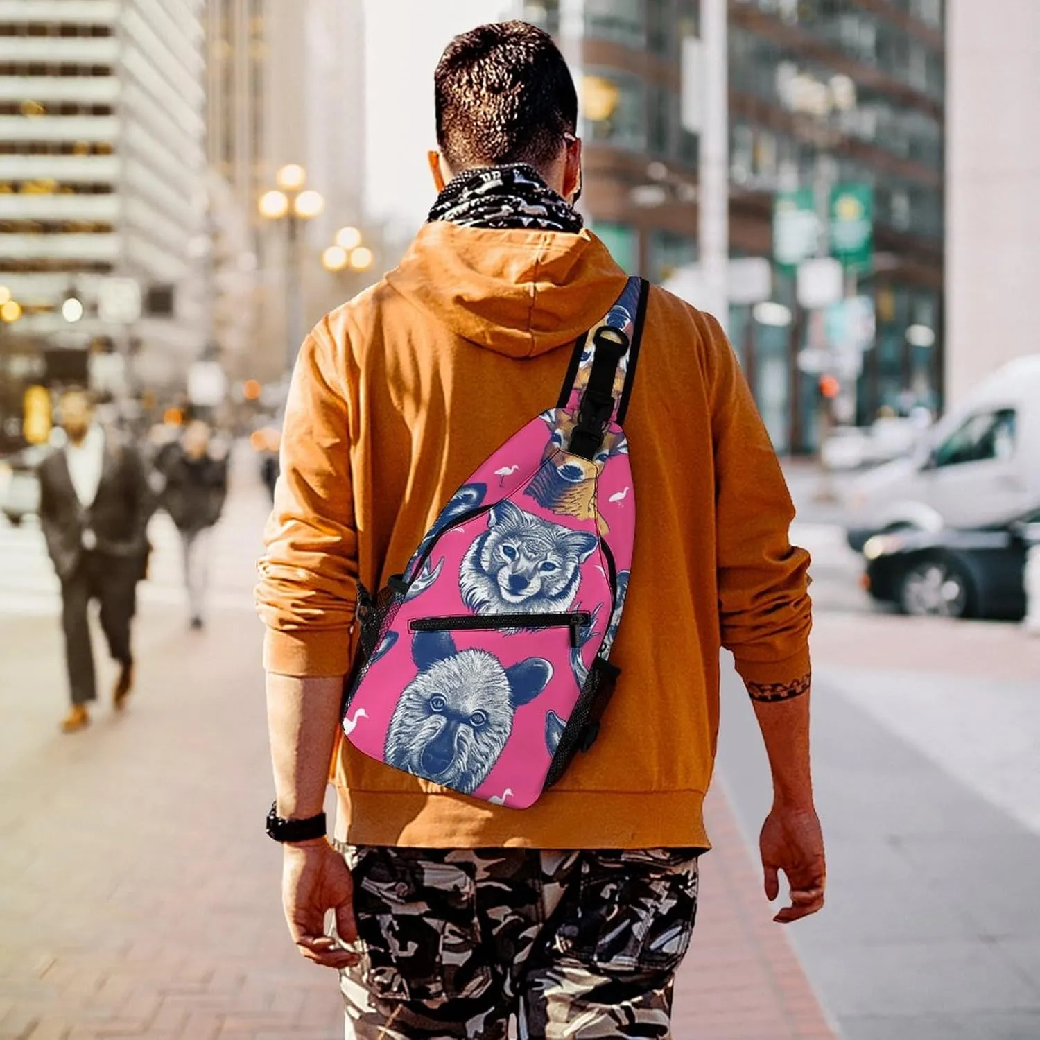Sling Backpack Crossbody for Man Woman Many Animal Faces Cross Body Adjustable Chest Bag