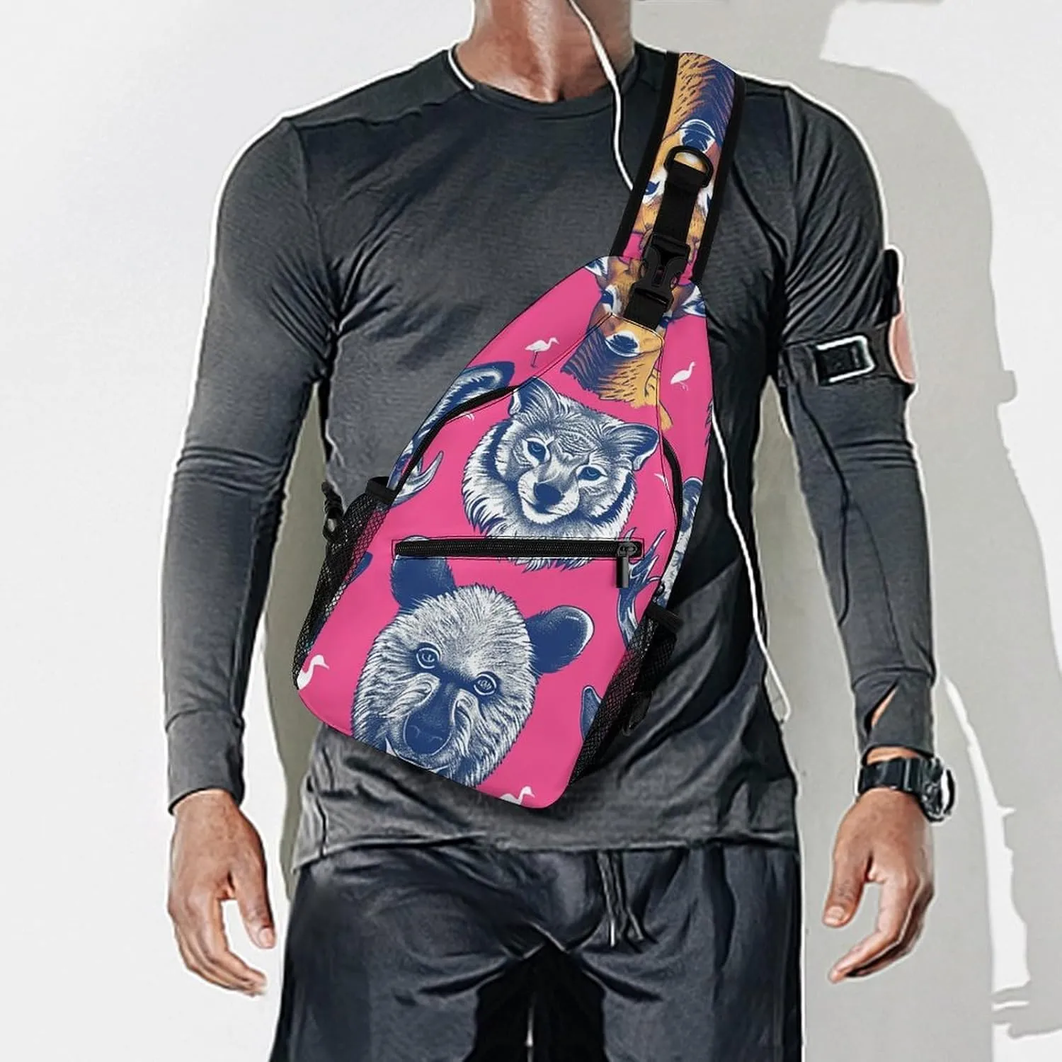Sling Backpack Crossbody for Man Woman Many Animal Faces Cross Body Adjustable Chest Bag