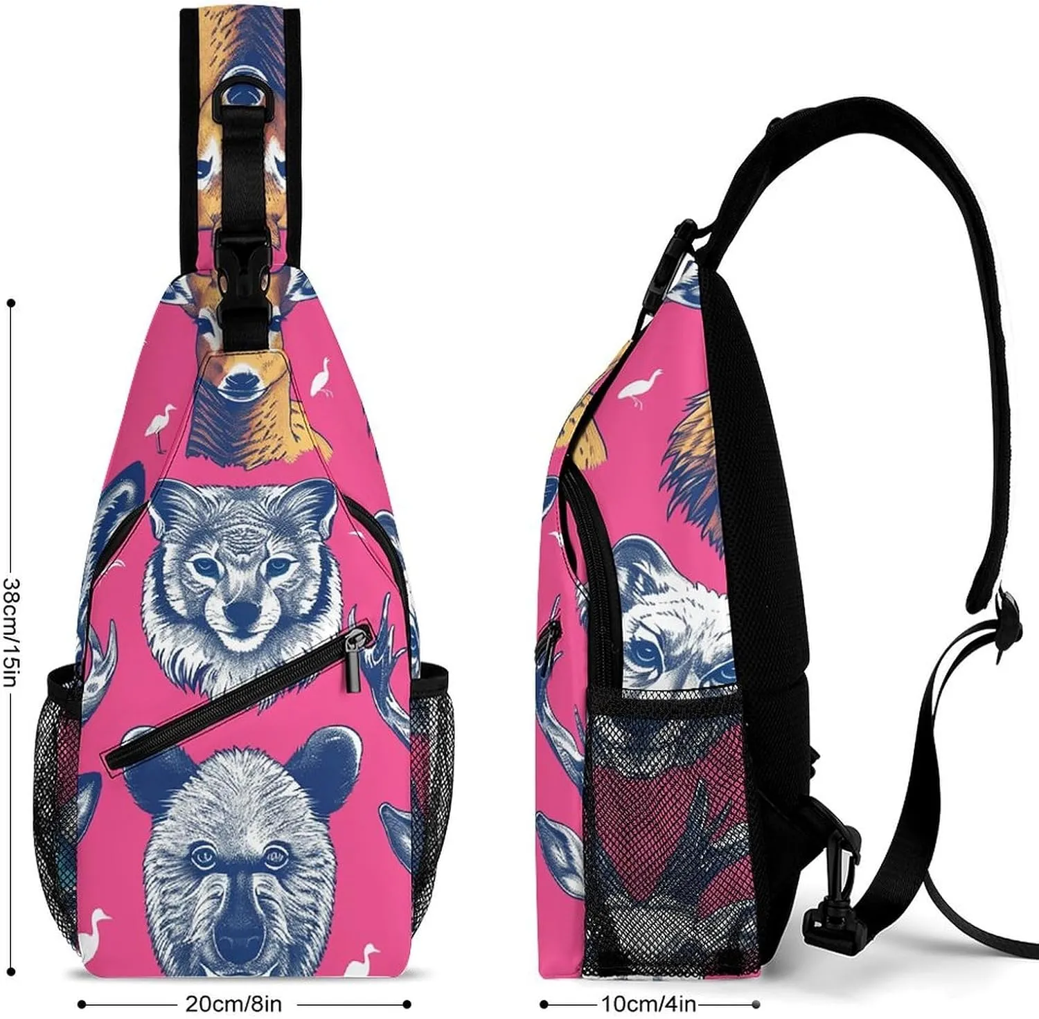 Sling Backpack Crossbody for Man Woman Many Animal Faces Cross Body Adjustable Chest Bag