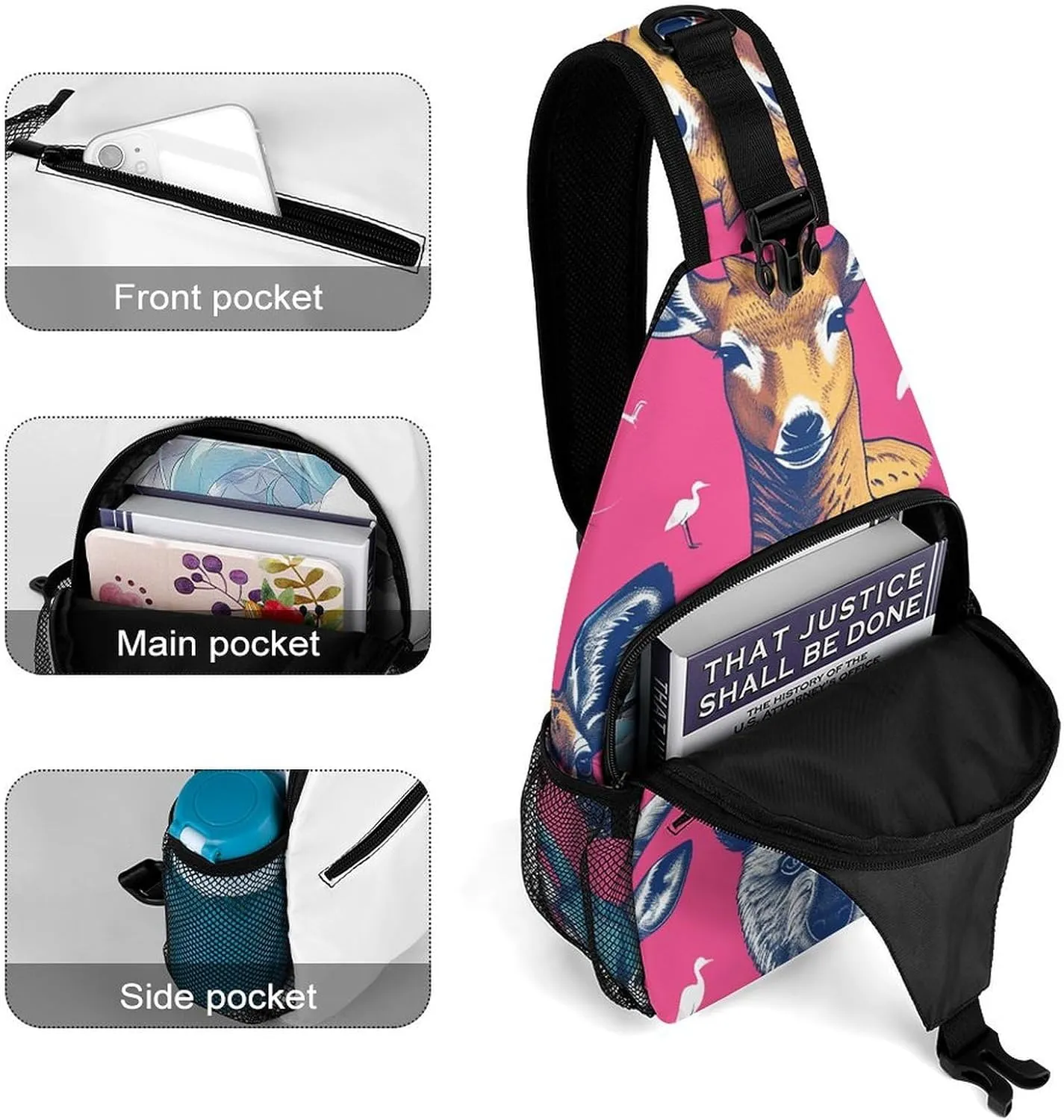 Sling Backpack Crossbody for Man Woman Many Animal Faces Cross Body Adjustable Chest Bag