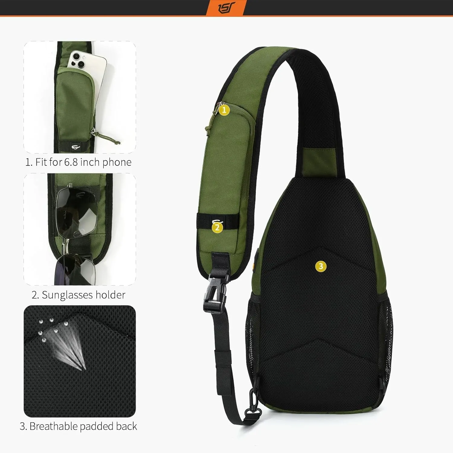 Sling Bag Crossbody Backpack - Chest Shoulder Cross Body Bag Travel Hiking Casual Daypack for Women Men(Armgreen)
