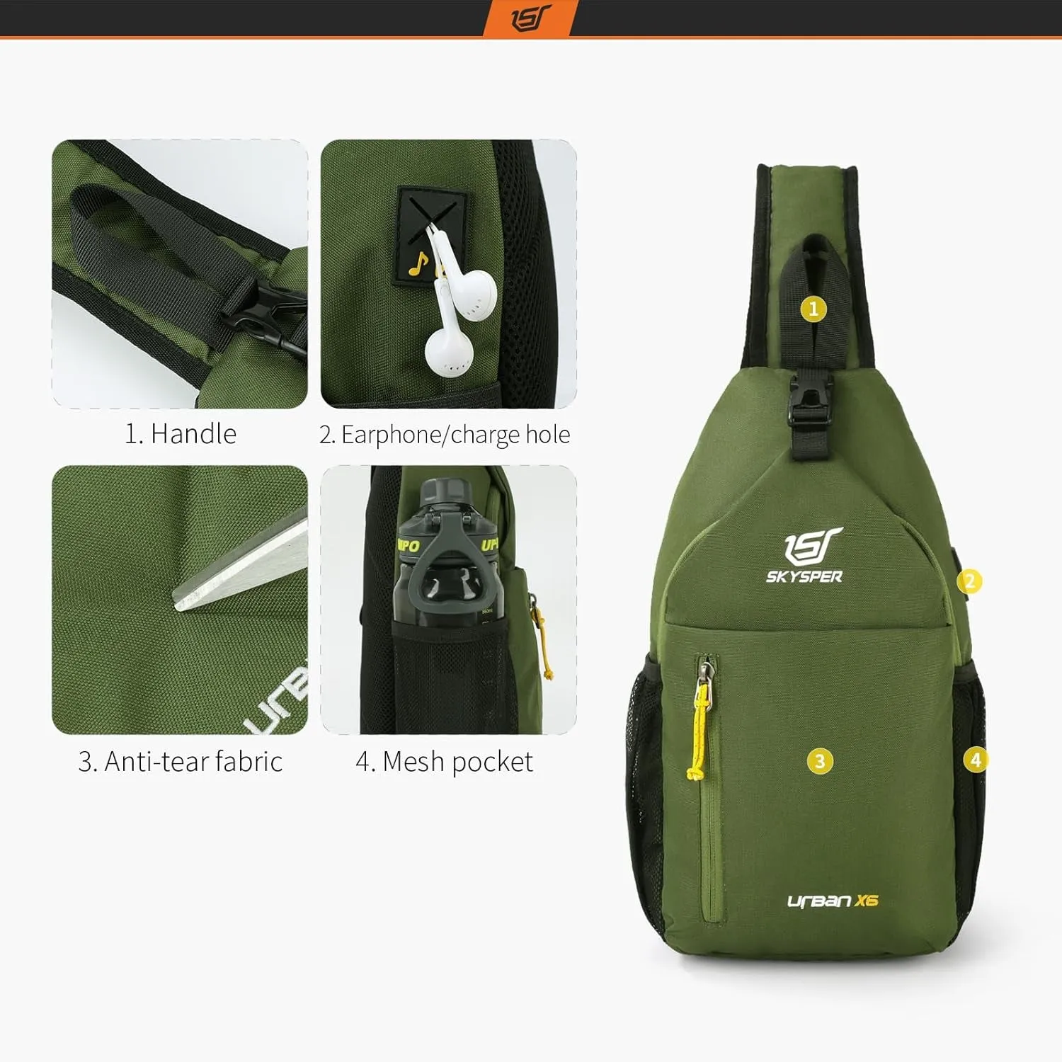 Sling Bag Crossbody Backpack - Chest Shoulder Cross Body Bag Travel Hiking Casual Daypack for Women Men(Armgreen)