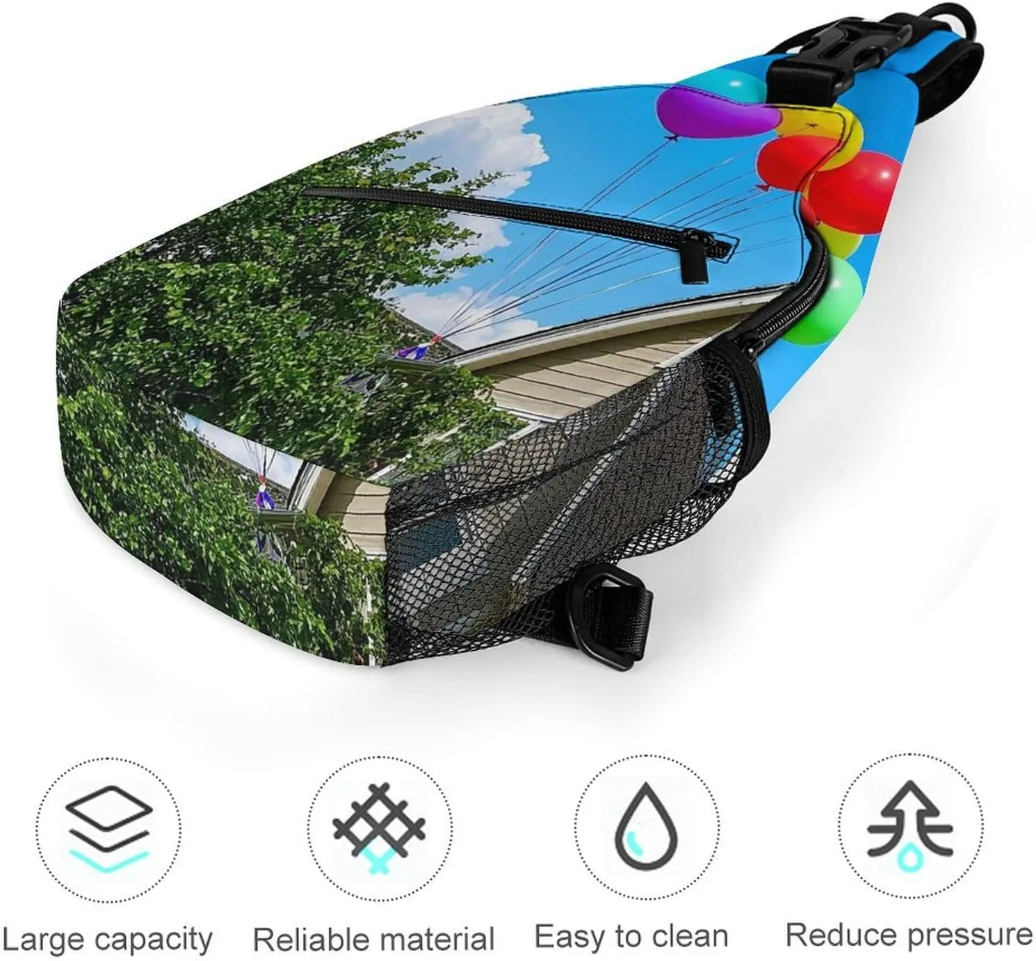 Sling Bag Crossbody Shoulder Bag Cross Chest Bag Colorful Balloon And House Sling Backpack Travel Hiking Daypack