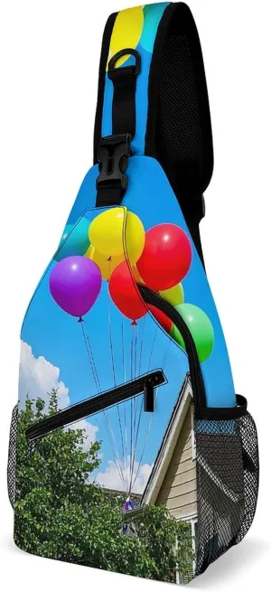 Sling Bag Crossbody Shoulder Bag Cross Chest Bag Colorful Balloon And House Sling Backpack Travel Hiking Daypack
