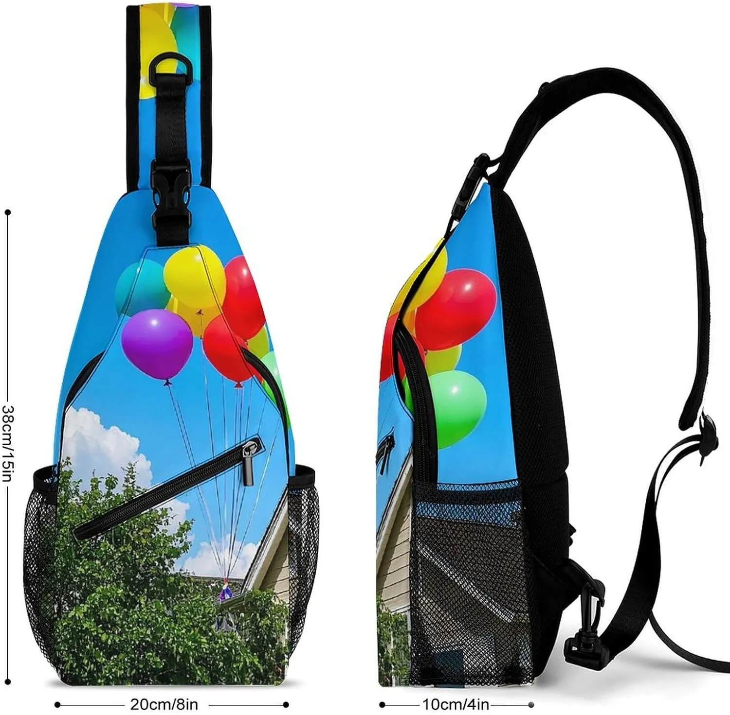 Sling Bag Crossbody Shoulder Bag Cross Chest Bag Colorful Balloon And House Sling Backpack Travel Hiking Daypack