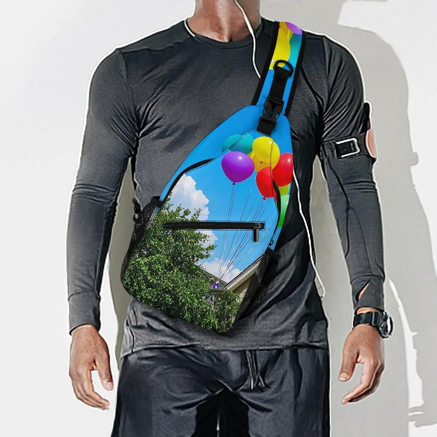 Sling Bag Crossbody Shoulder Bag Cross Chest Bag Colorful Balloon And House Sling Backpack Travel Hiking Daypack