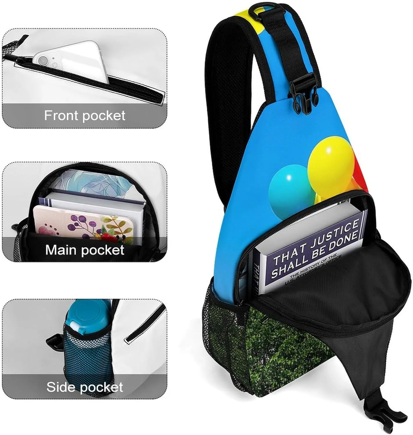 Sling Bag Crossbody Shoulder Bag Cross Chest Bag Colorful Balloon And House Sling Backpack Travel Hiking Daypack
