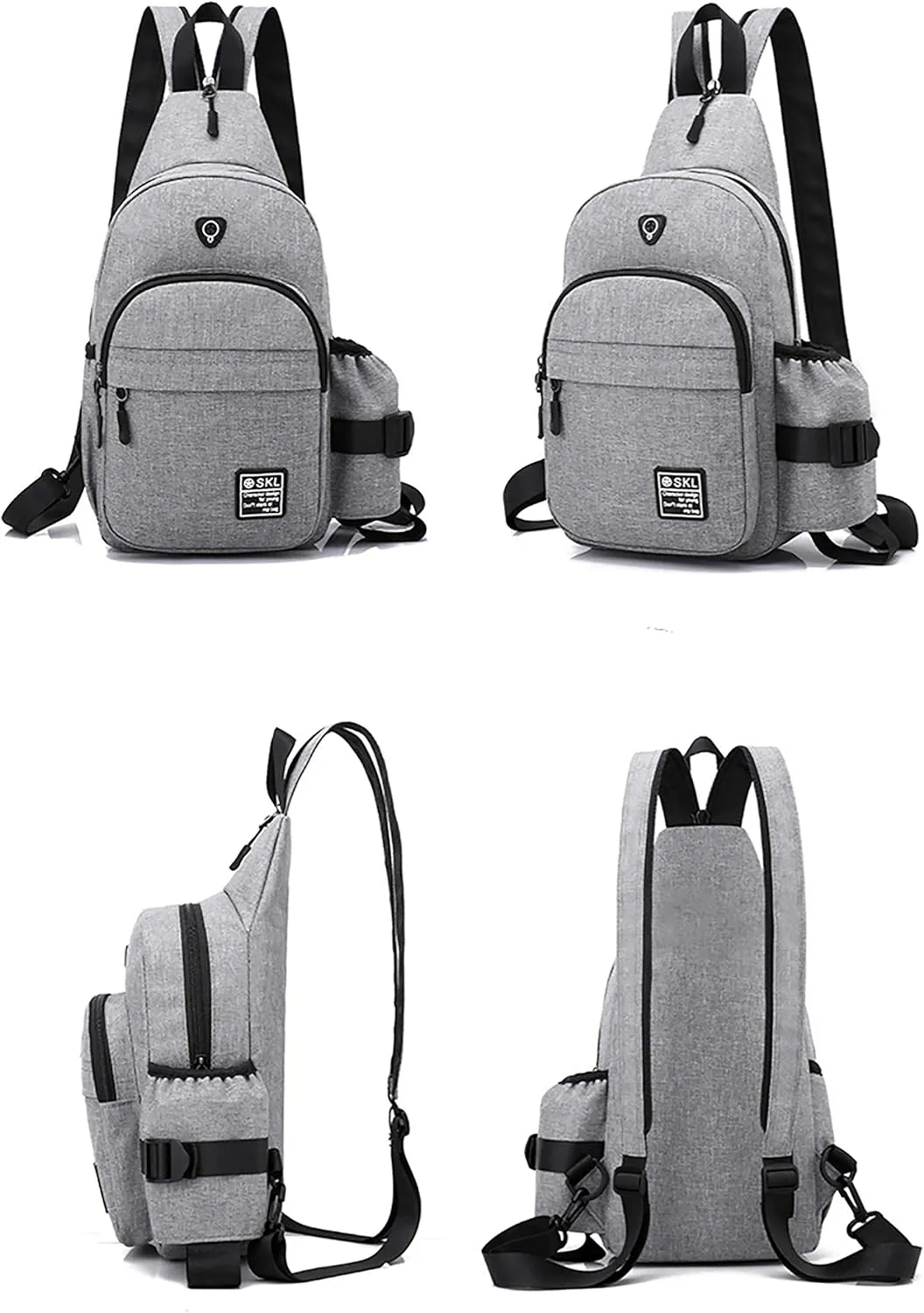 Sling Bag Crossbody Shoulder Multipurpose Casual Daypacks with Earphone Hole for Men Women - Gray