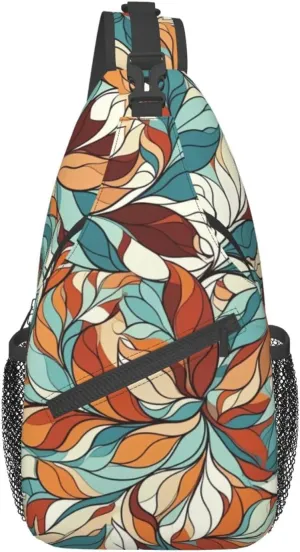 Sling Bag for Women Men Animals on Leaves Print Crossbody Shoulder Bag Chest Shoulder Backpack Travel Hiking Daypack, Abstract Pattern of Leaves, One Size