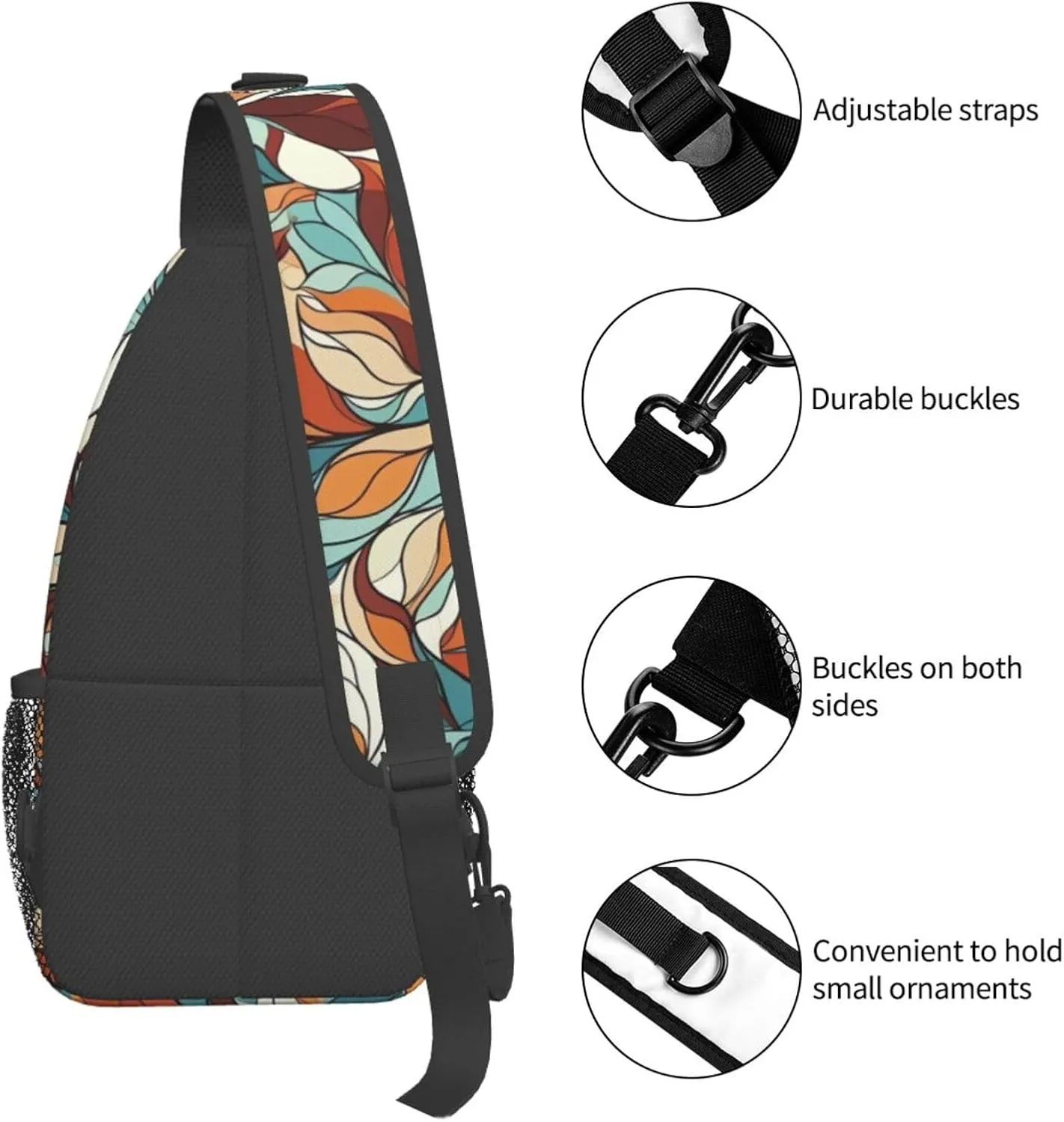 Sling Bag for Women Men Animals on Leaves Print Crossbody Shoulder Bag Chest Shoulder Backpack Travel Hiking Daypack, Abstract Pattern of Leaves, One Size