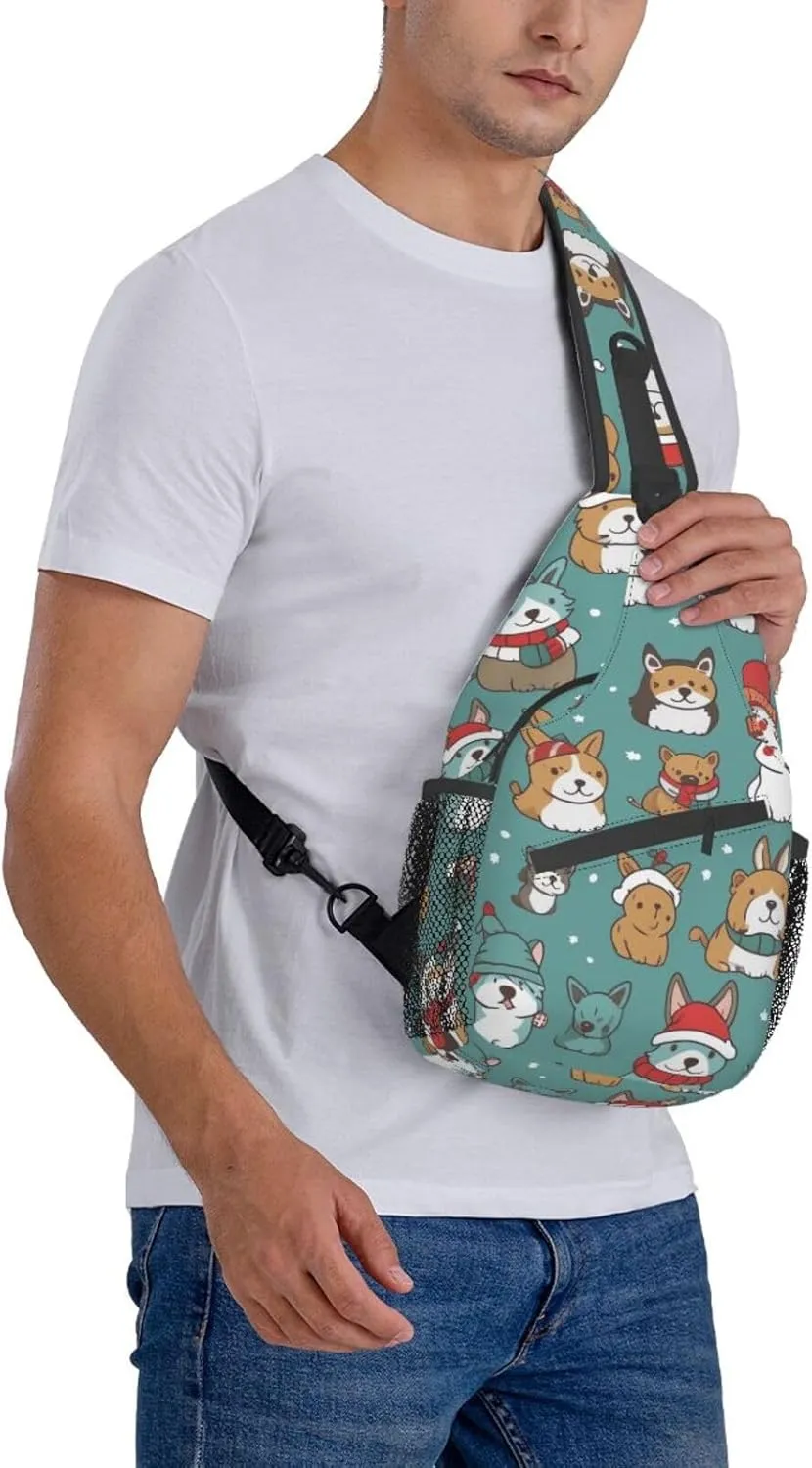 Sling Bag for Women Men Animals on Leaves Print Crossbody Shoulder Bag Chest Shoulder Backpack Travel Hiking Daypack, Animal Wearing Hat, One Size