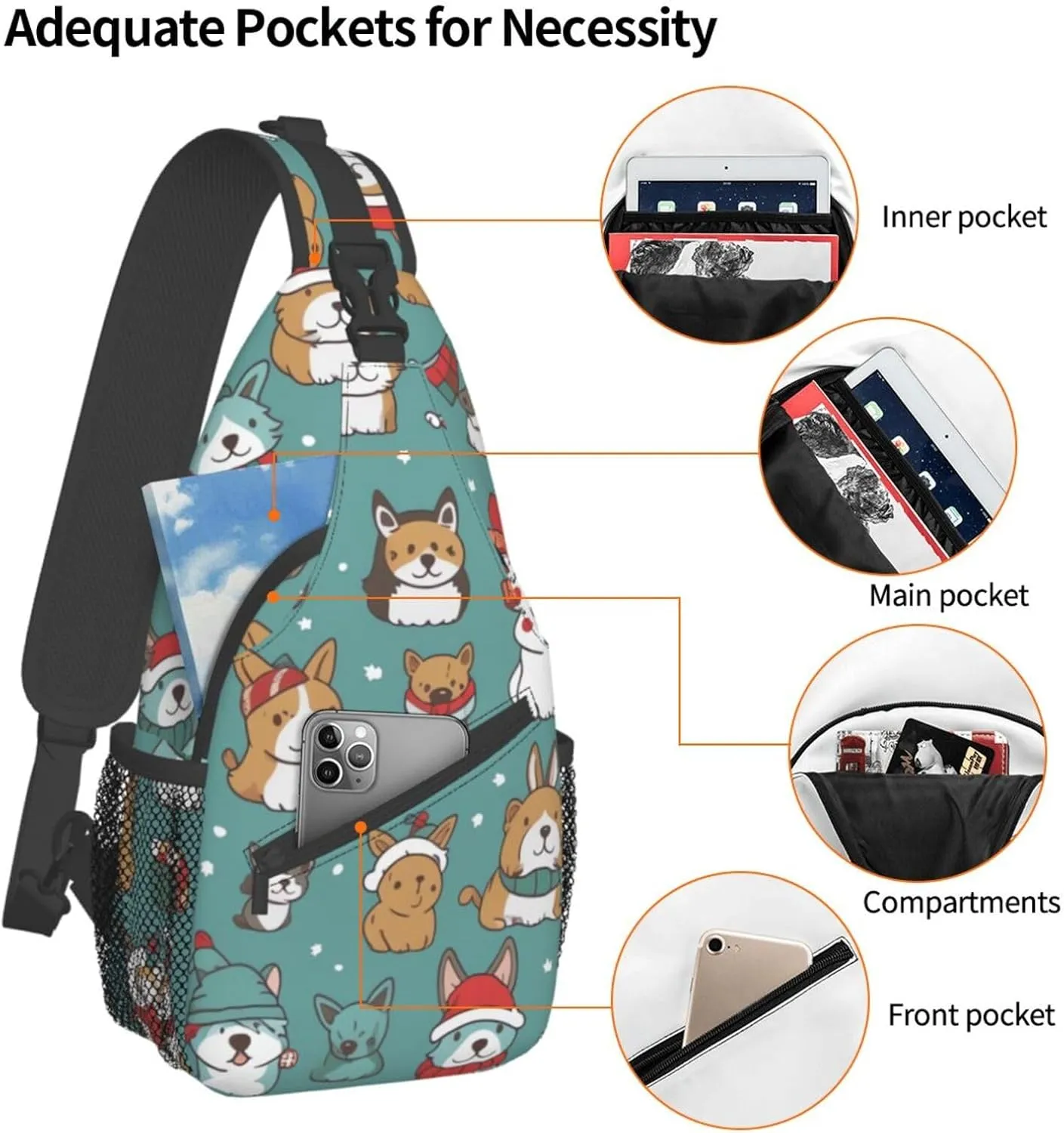 Sling Bag for Women Men Animals on Leaves Print Crossbody Shoulder Bag Chest Shoulder Backpack Travel Hiking Daypack, Animal Wearing Hat, One Size