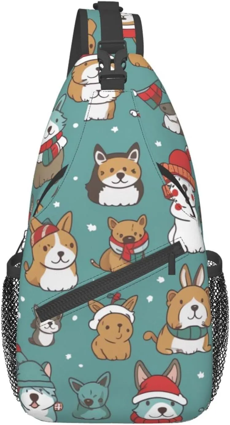 Sling Bag for Women Men Animals on Leaves Print Crossbody Shoulder Bag Chest Shoulder Backpack Travel Hiking Daypack, Animal Wearing Hat, One Size