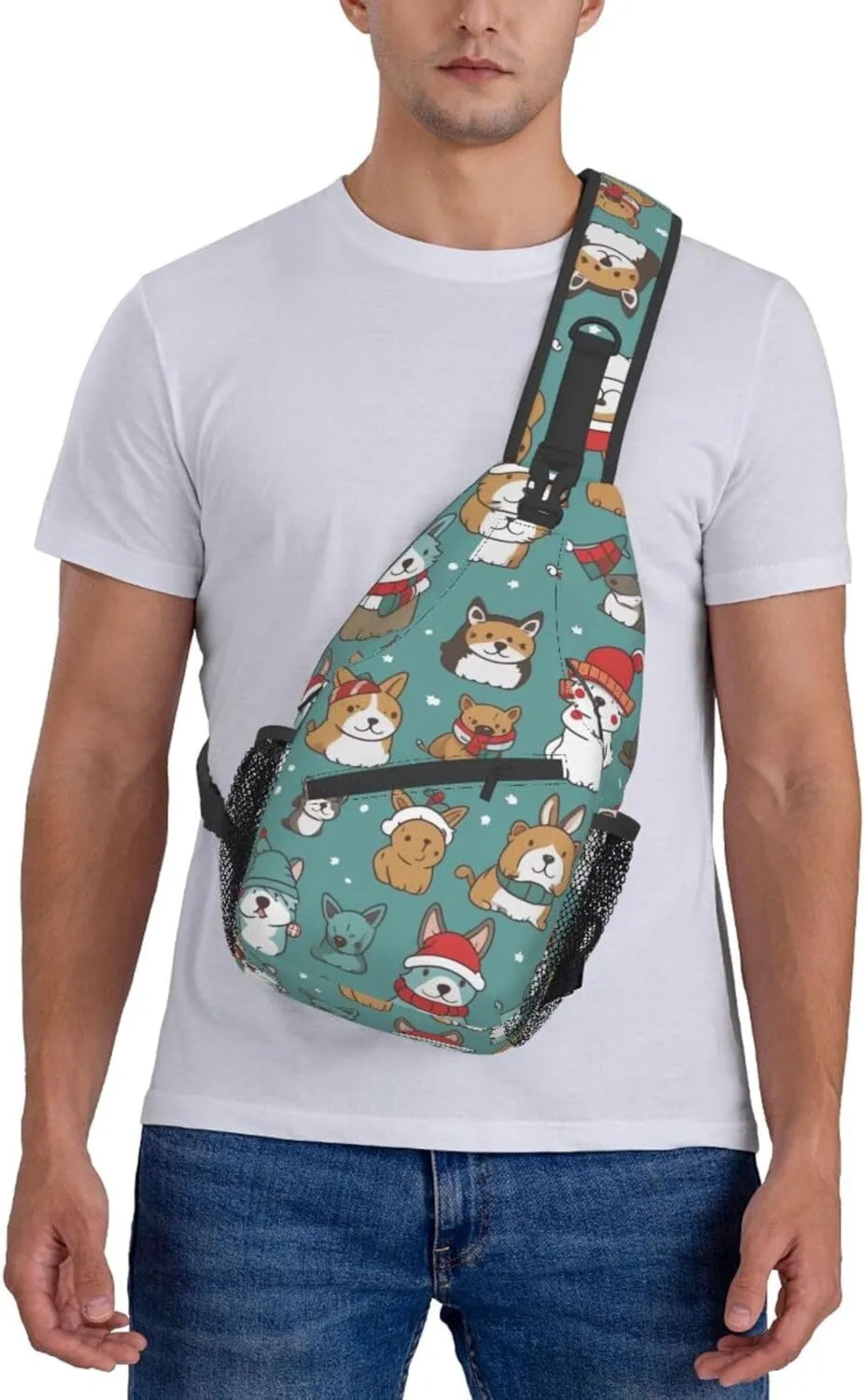 Sling Bag for Women Men Animals on Leaves Print Crossbody Shoulder Bag Chest Shoulder Backpack Travel Hiking Daypack, Animal Wearing Hat, One Size