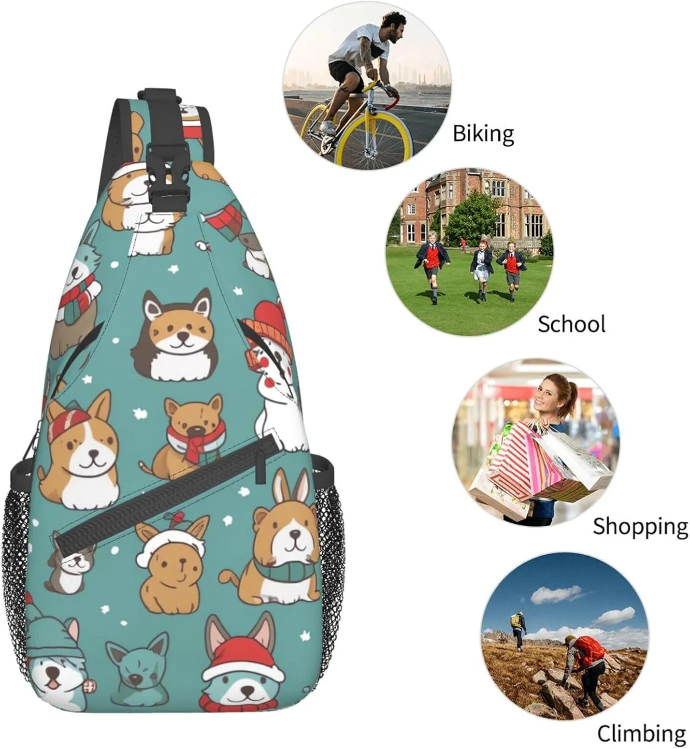Sling Bag for Women Men Animals on Leaves Print Crossbody Shoulder Bag Chest Shoulder Backpack Travel Hiking Daypack, Animal Wearing Hat, One Size