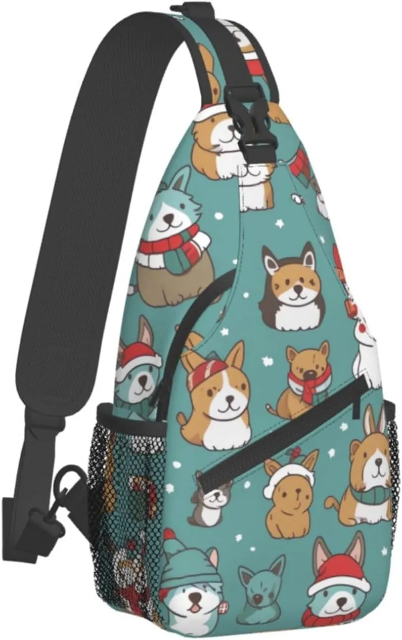 Sling Bag for Women Men Animals on Leaves Print Crossbody Shoulder Bag Chest Shoulder Backpack Travel Hiking Daypack, Animal Wearing Hat, One Size