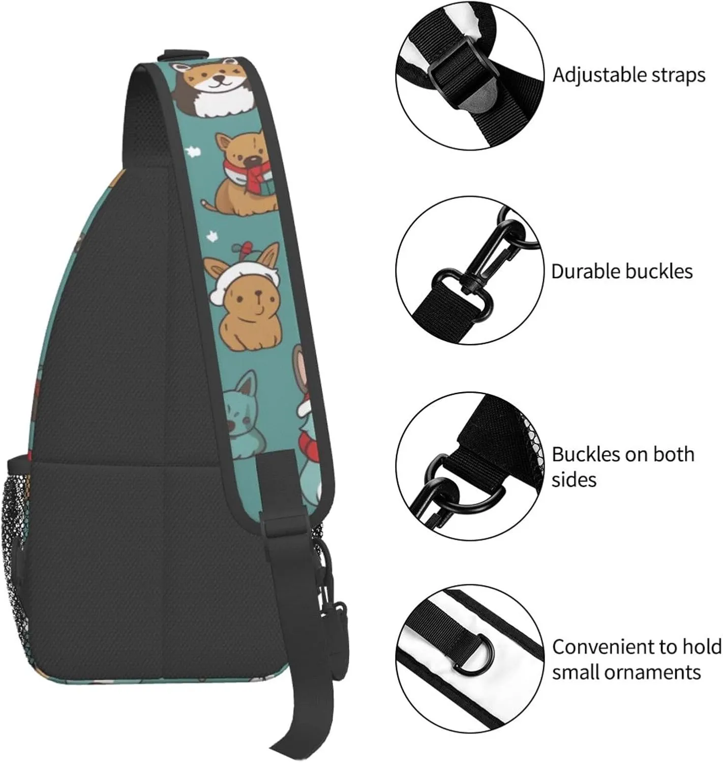 Sling Bag for Women Men Animals on Leaves Print Crossbody Shoulder Bag Chest Shoulder Backpack Travel Hiking Daypack, Animal Wearing Hat, One Size