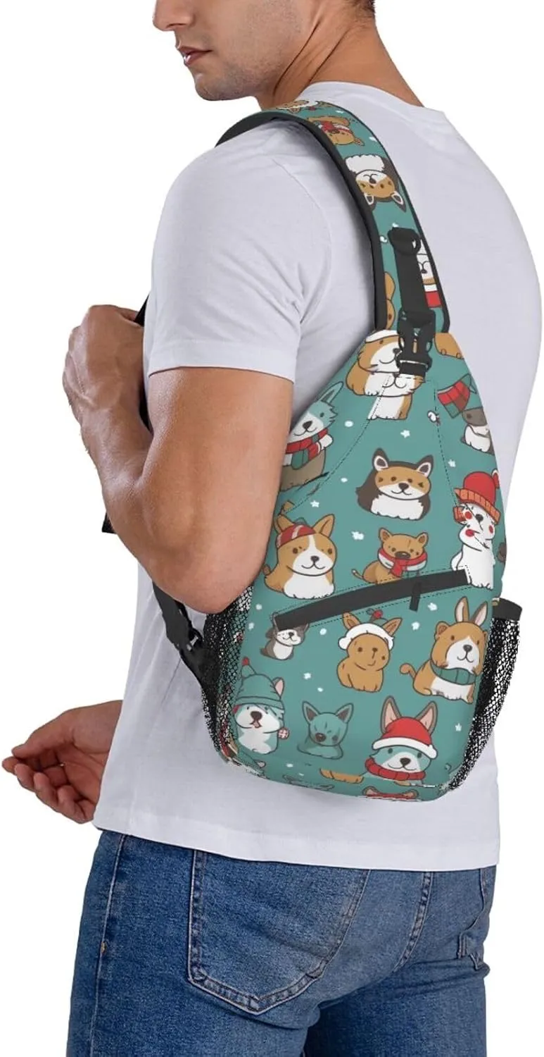 Sling Bag for Women Men Animals on Leaves Print Crossbody Shoulder Bag Chest Shoulder Backpack Travel Hiking Daypack, Animal Wearing Hat, One Size