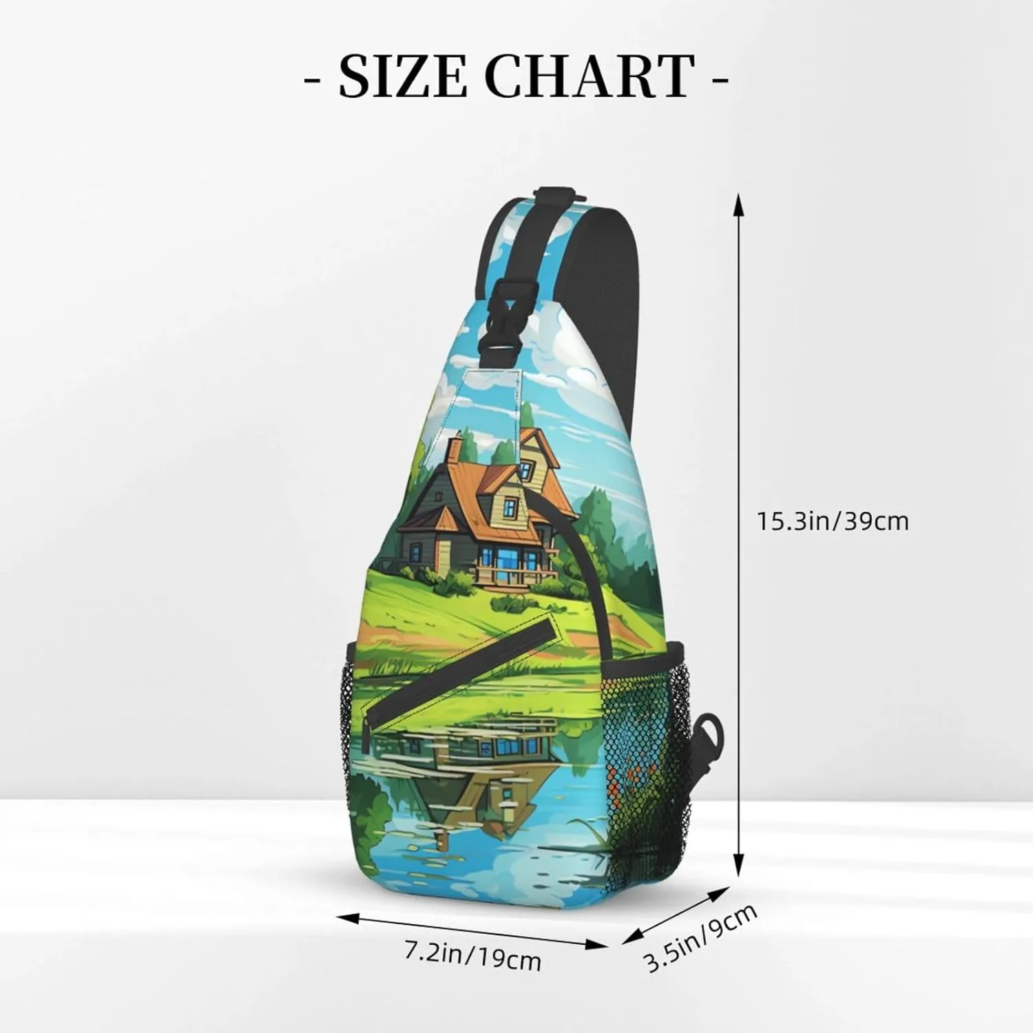 Sling Bag for Women Men Animals on Leaves Print Crossbody Shoulder Bag Chest Shoulder Backpack Travel Hiking Daypack, Cartoon Hut, One Size