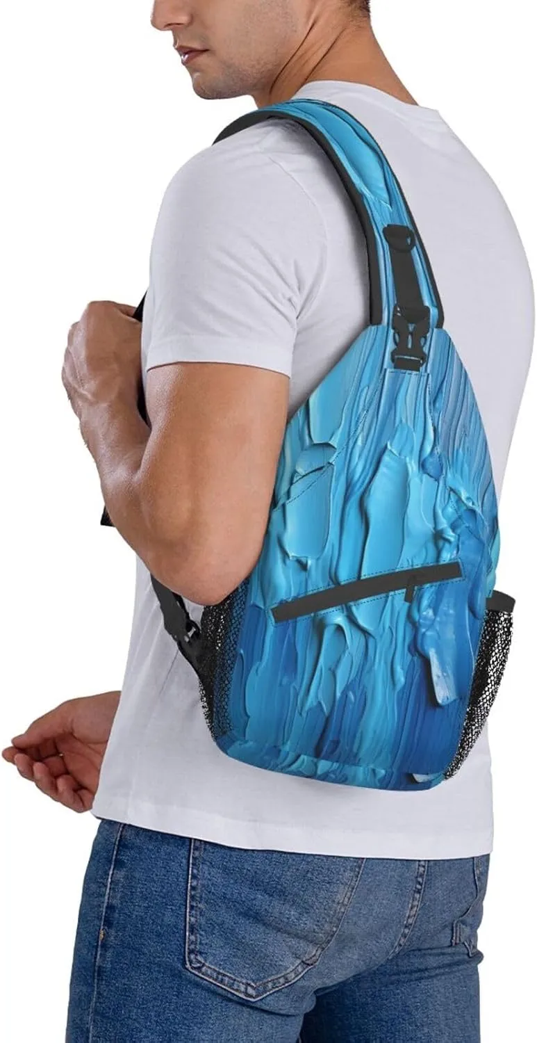 Sling Bag for Women Men Color Is Pink Print Crossbody Shoulder Bag Chest Shoulder Backpack Travel Hiking Daypack, Blue Wooden, One Size