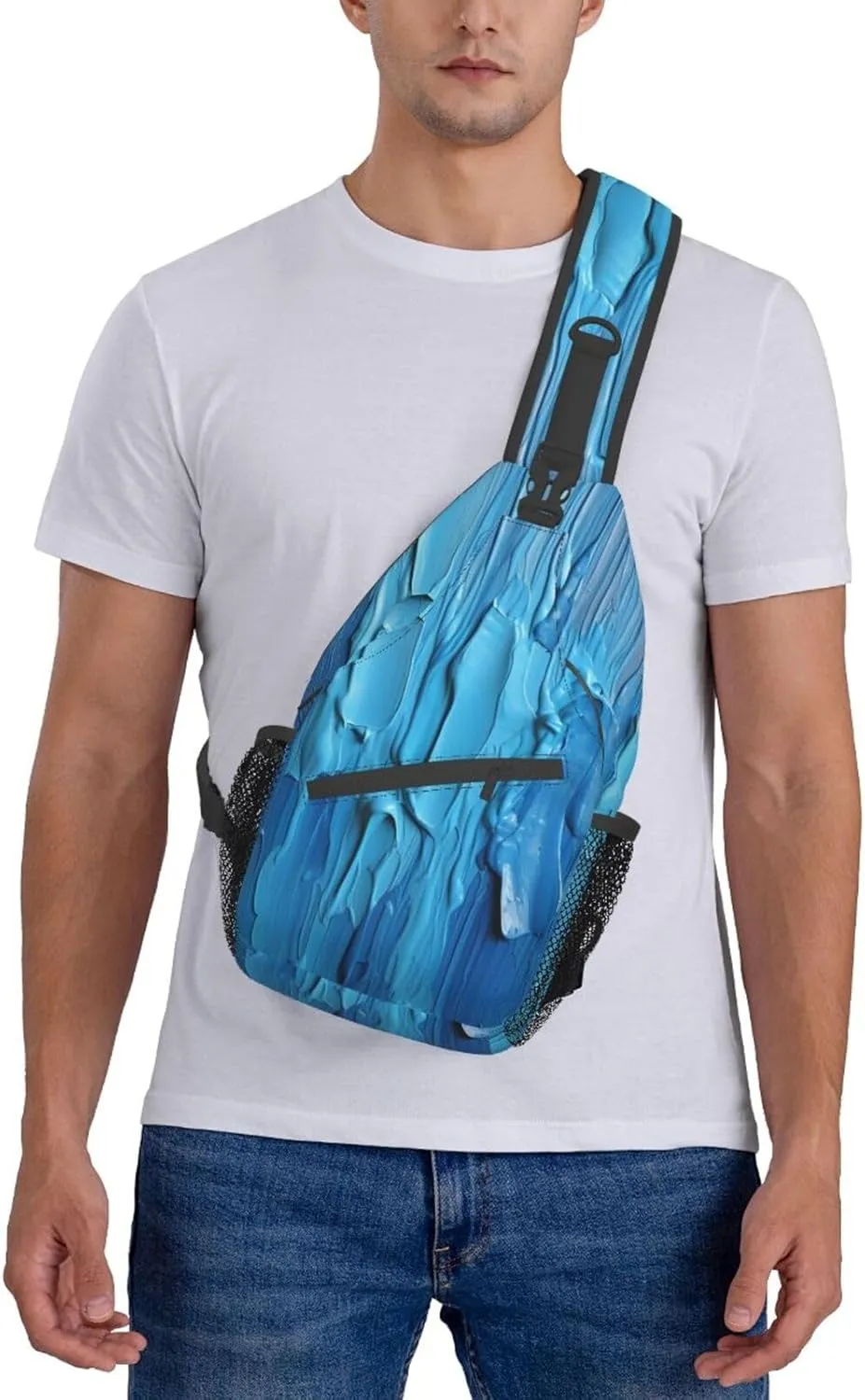Sling Bag for Women Men Color Is Pink Print Crossbody Shoulder Bag Chest Shoulder Backpack Travel Hiking Daypack, Blue Wooden, One Size