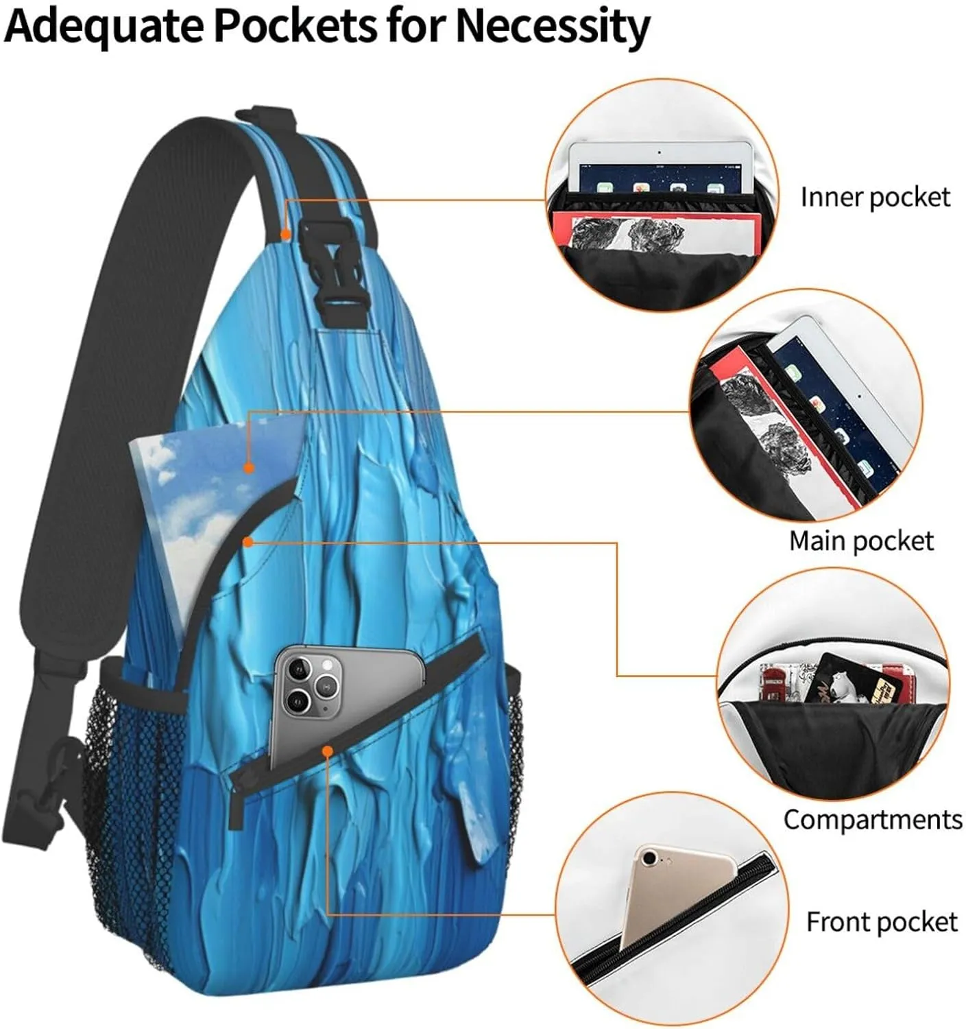 Sling Bag for Women Men Color Is Pink Print Crossbody Shoulder Bag Chest Shoulder Backpack Travel Hiking Daypack, Blue Wooden, One Size