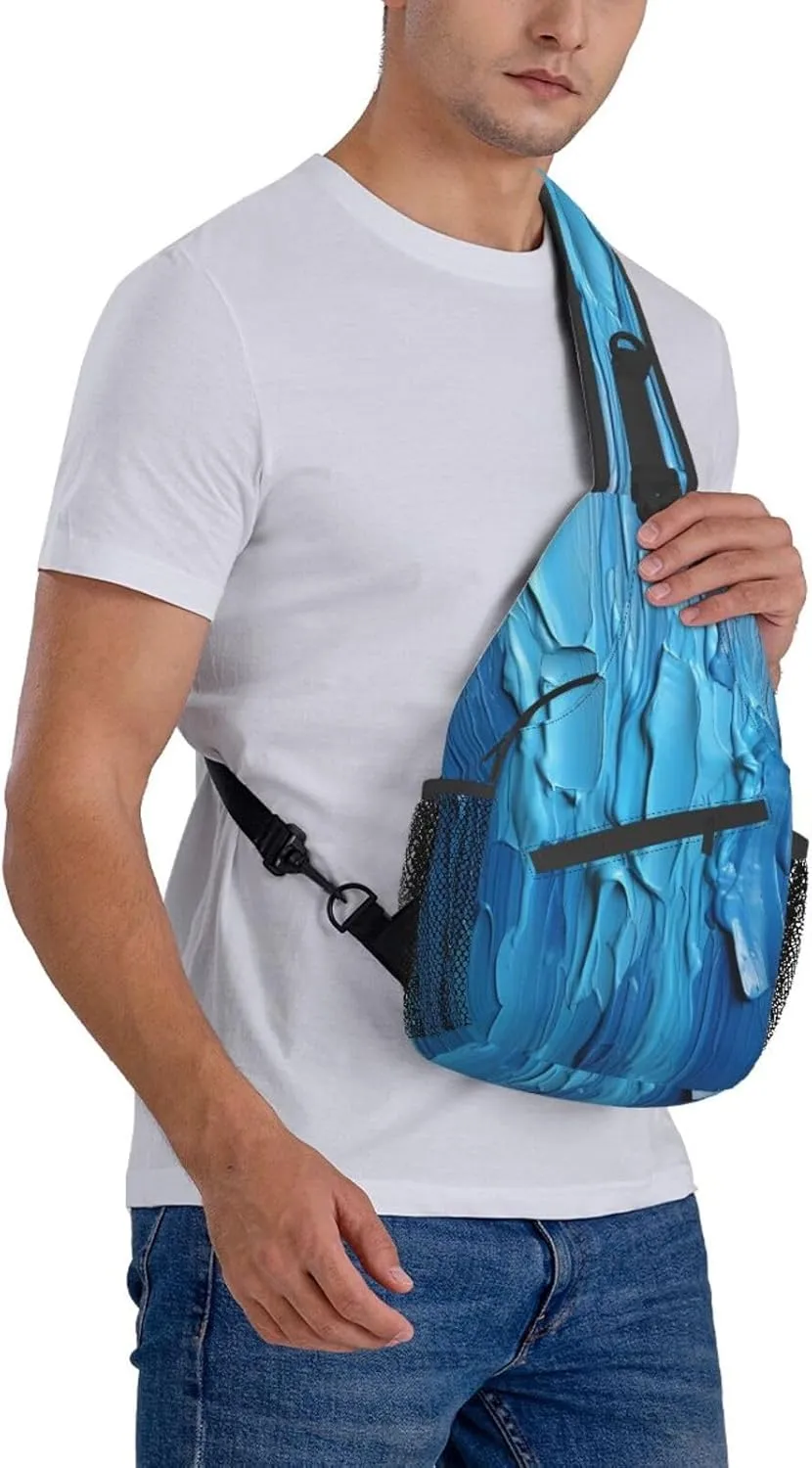 Sling Bag for Women Men Color Is Pink Print Crossbody Shoulder Bag Chest Shoulder Backpack Travel Hiking Daypack, Blue Wooden, One Size